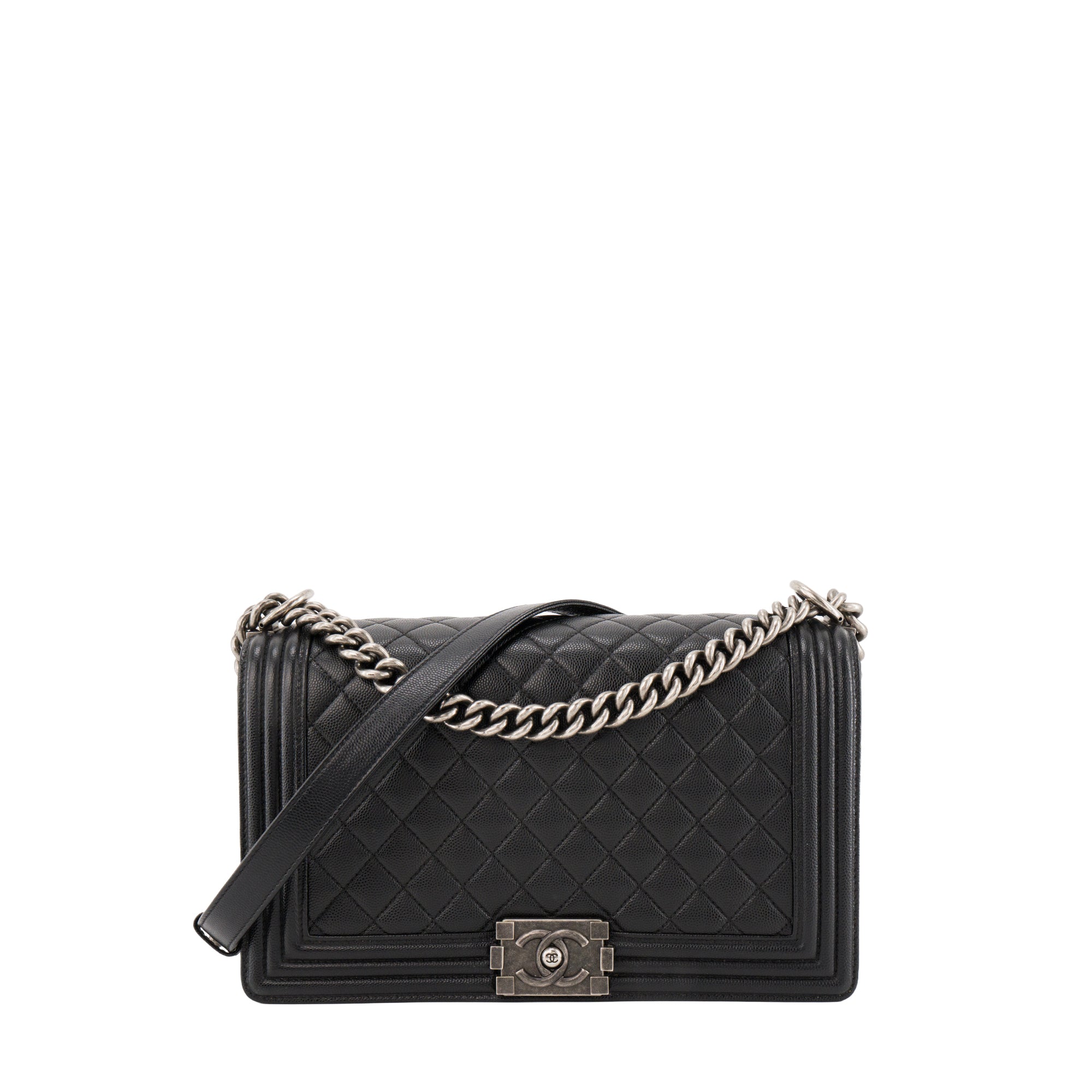 CHANEL - Sac à bandoulière Boy Large Chanel en cuir caviar noir