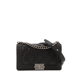 CHANEL - Sac à bandoulière Boy medium Chanel en cuir grainé noir édition limitée