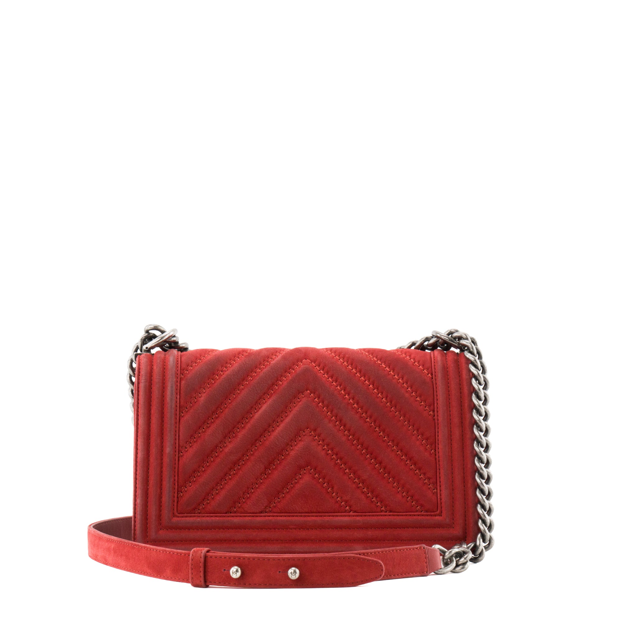 CHANEL - Sac à bandoulière Boy medium Chanel en daim rouge