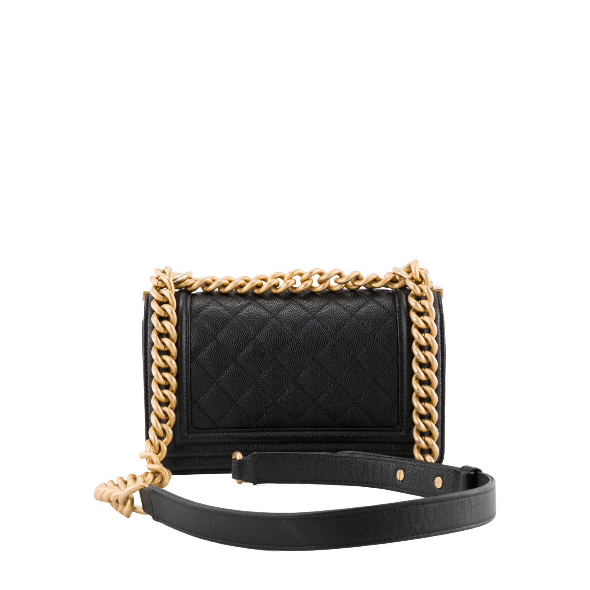CHANEL - Sac à bandoulière Boy mini Chanel en cuir caviar noir