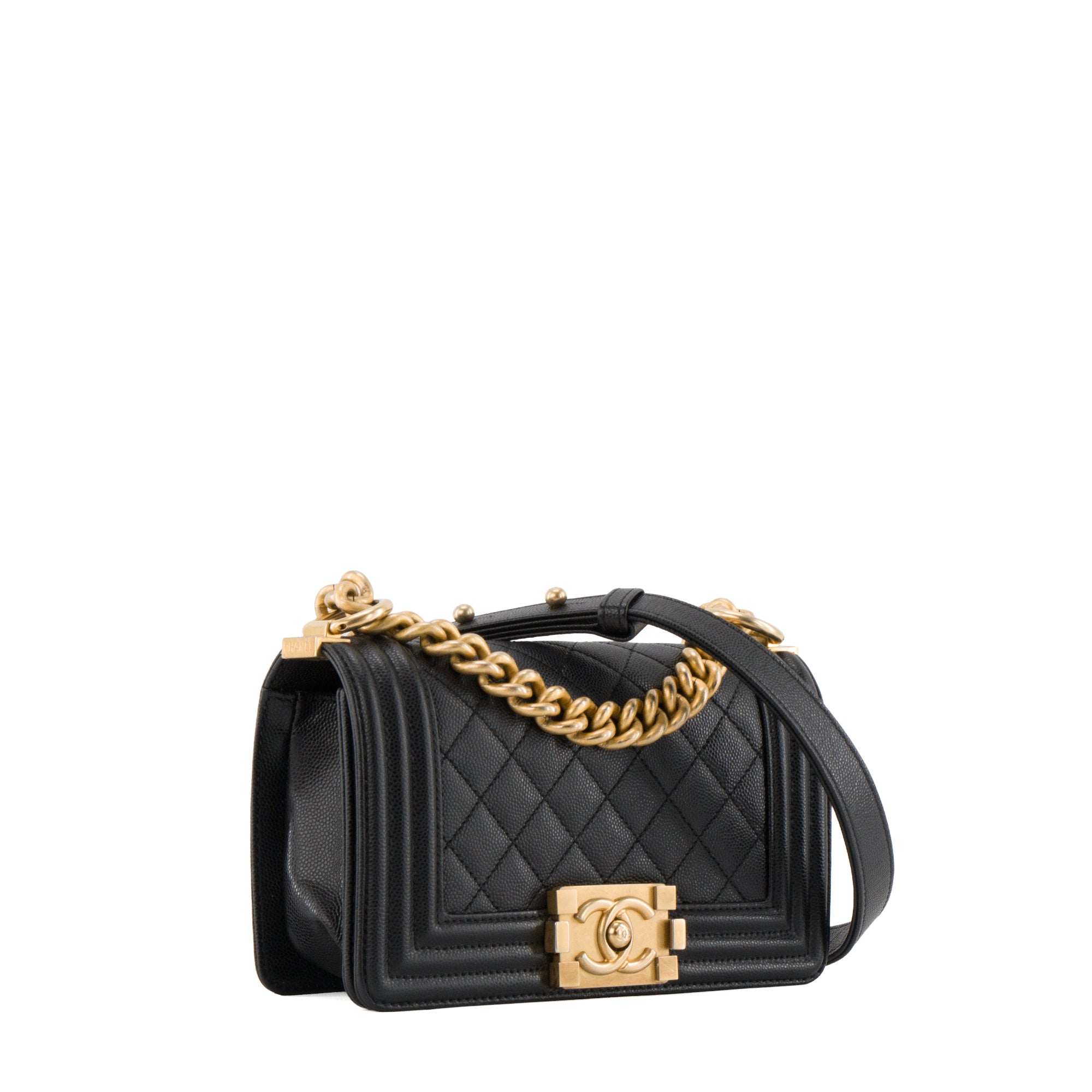 CHANEL - Sac à bandoulière Boy mini Chanel en cuir caviar noir