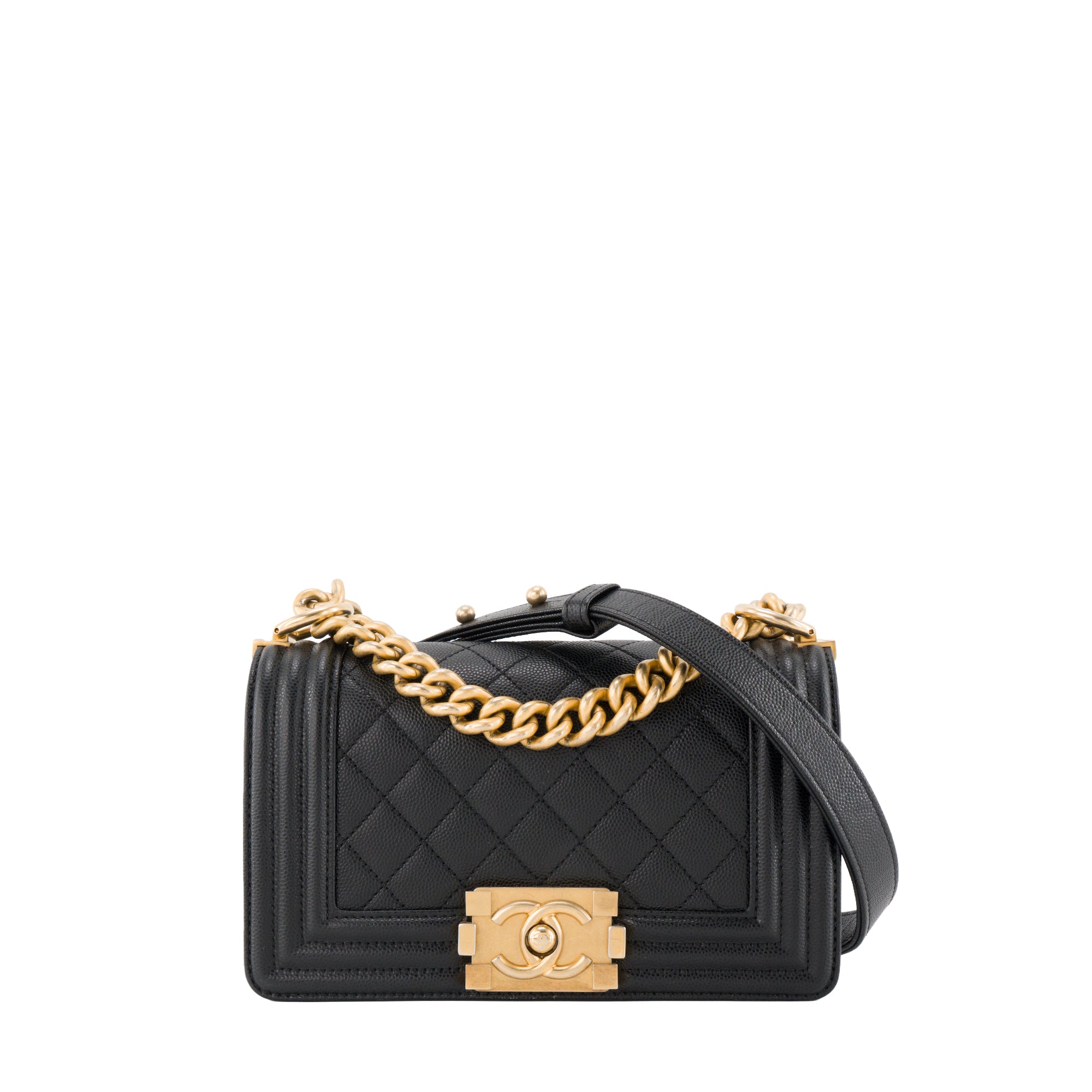 CHANEL - Sac à bandoulière Boy mini Chanel en cuir caviar noir