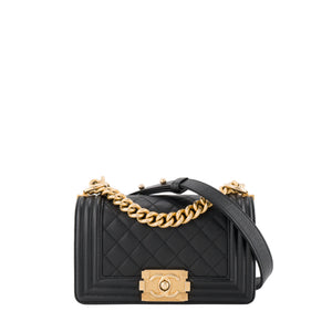 CHANEL - Sac à bandoulière Boy mini Chanel en cuir caviar noir
