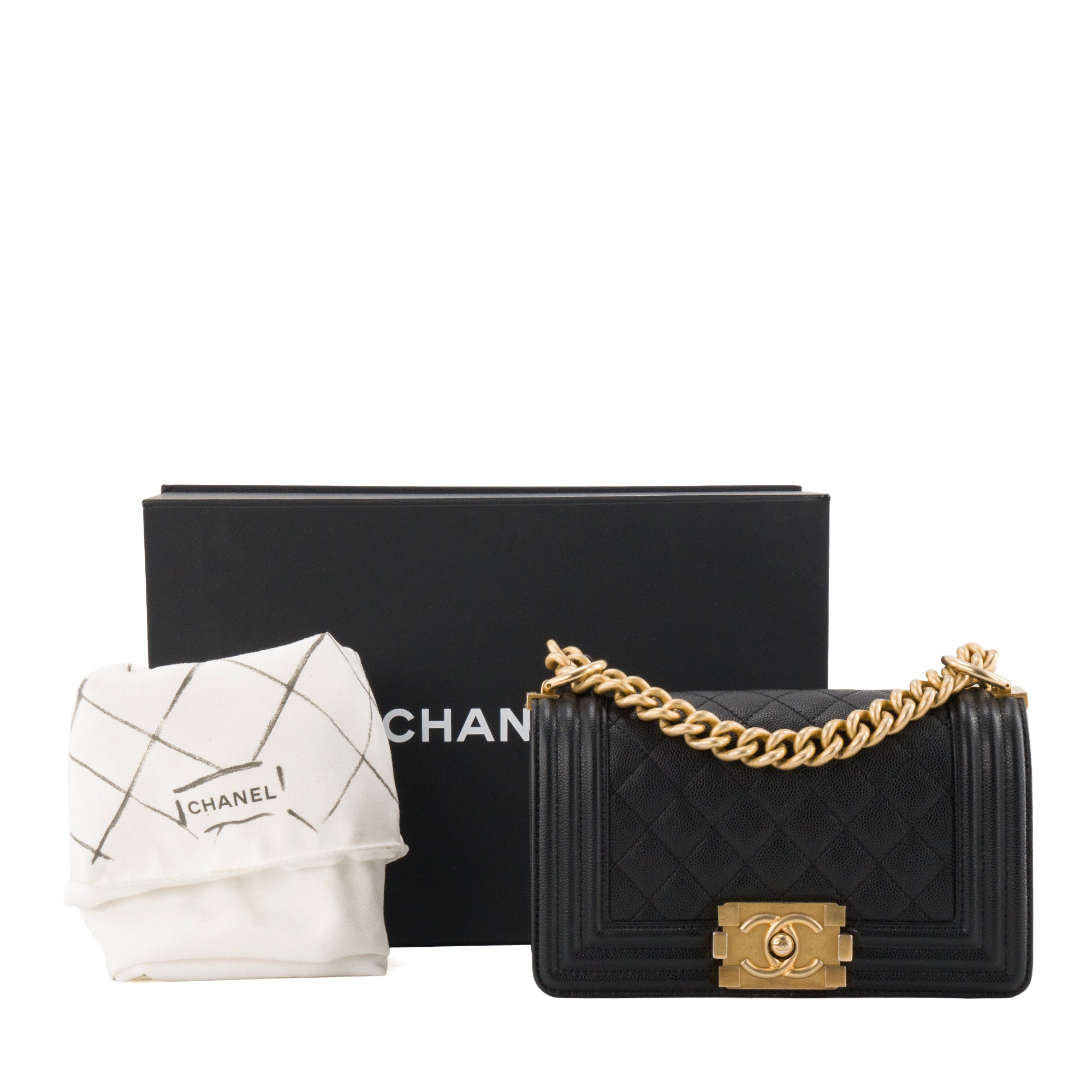 CHANEL - Sac à bandoulière Boy mini Chanel en cuir caviar noir