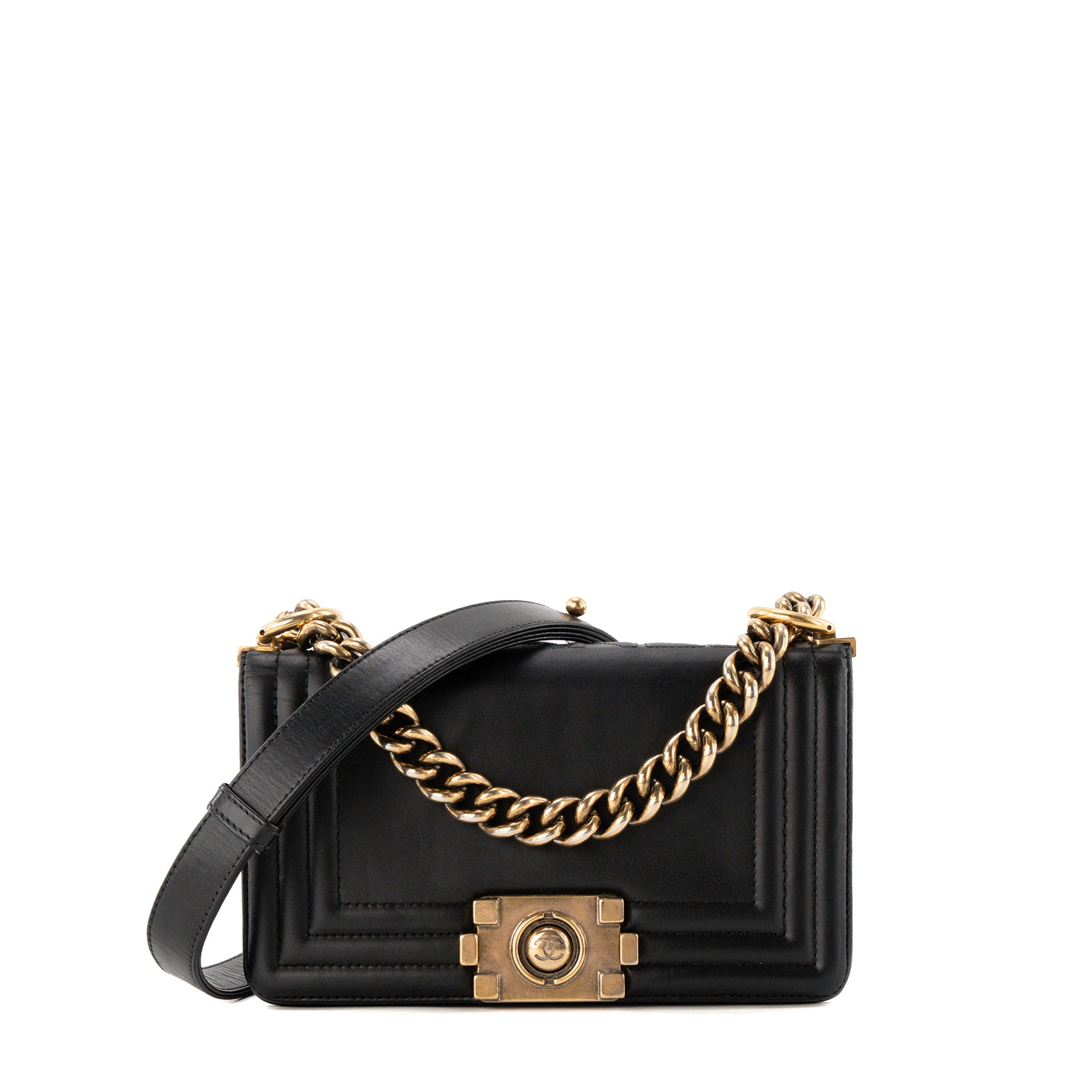 CHANEL - Sac à bandoulière Boy Mini Chanel en cuir lisse noir