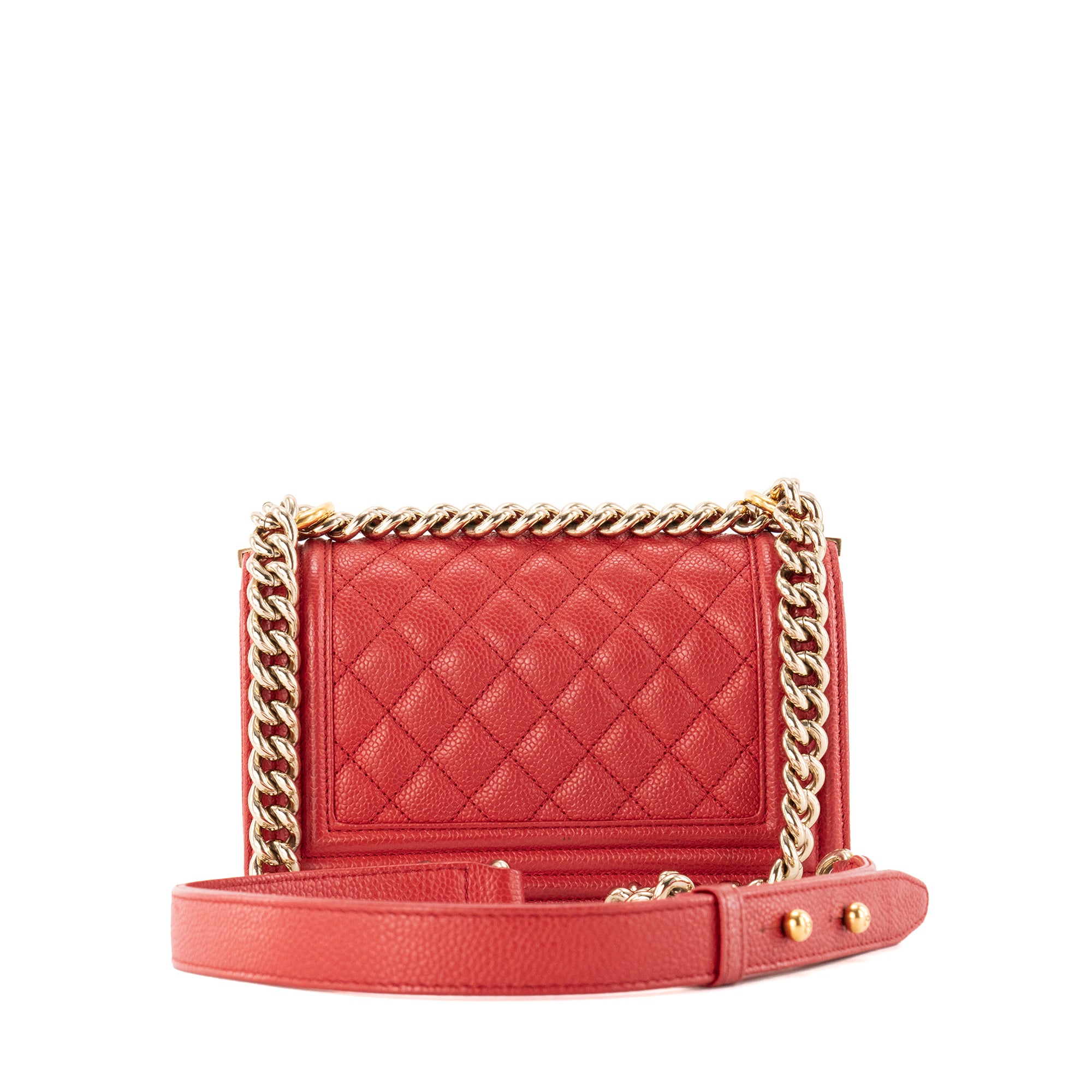 CHANEL - Sac à bandoulière Boy Small Chanel en cuir caviar rouge