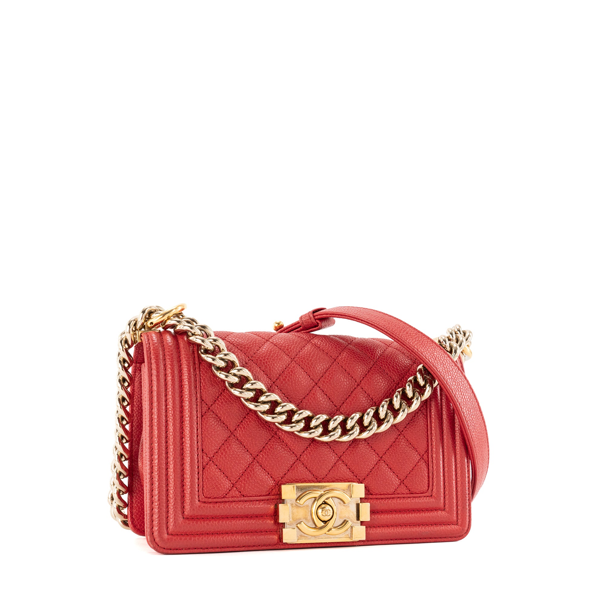 CHANEL - Sac à bandoulière Boy Small Chanel en cuir caviar rouge