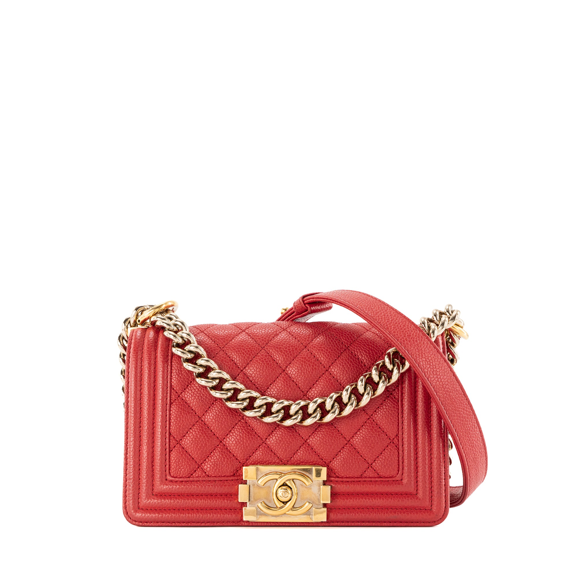 CHANEL - Sac à bandoulière Boy Small Chanel en cuir caviar rouge