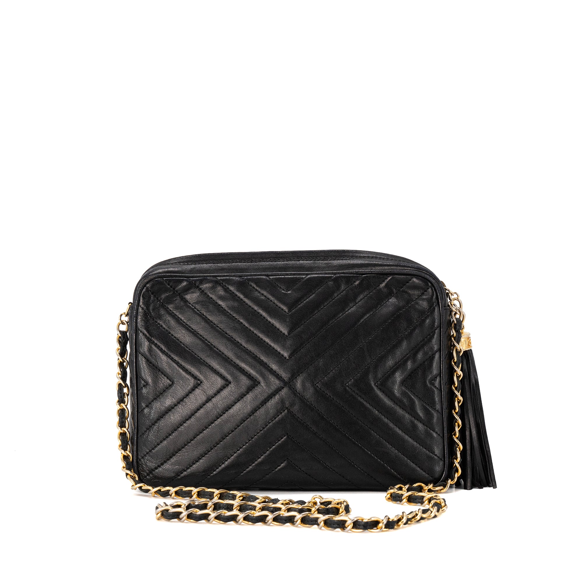 CHANEL - Sac à bandoulière Caméra Chanel en cuir lisse noir vintage