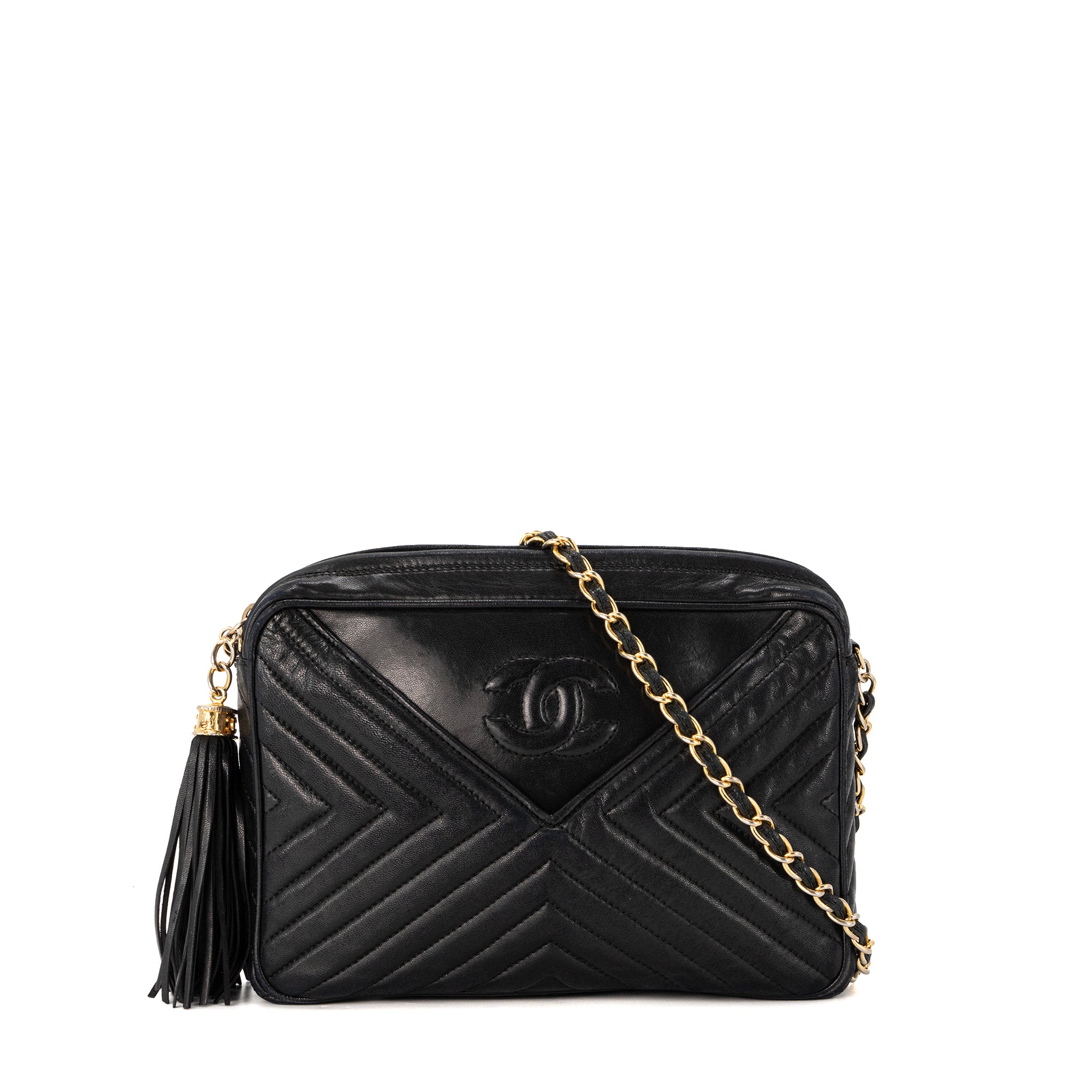 CHANEL - Sac à bandoulière Caméra Chanel en cuir lisse noir vintage