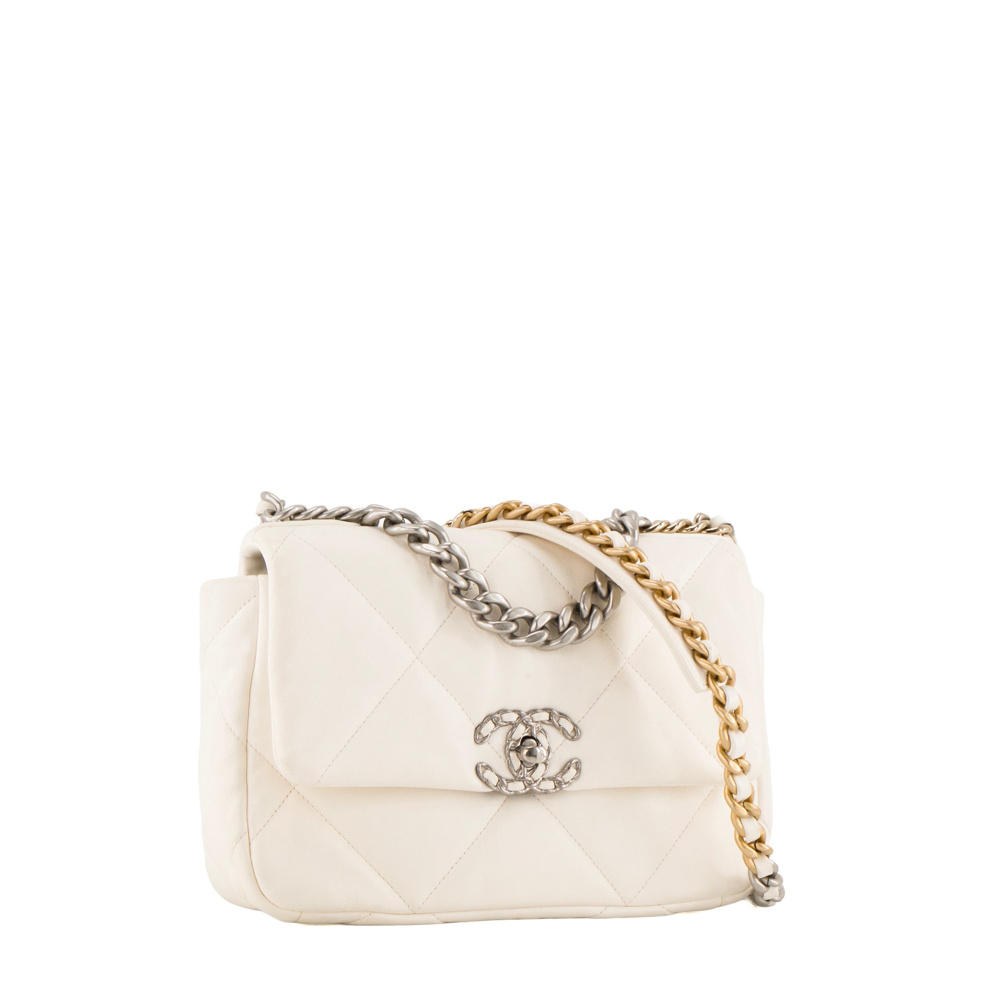 CHANEL - Sac à bandoulière Chanel 19 en cuir lisse blanc
