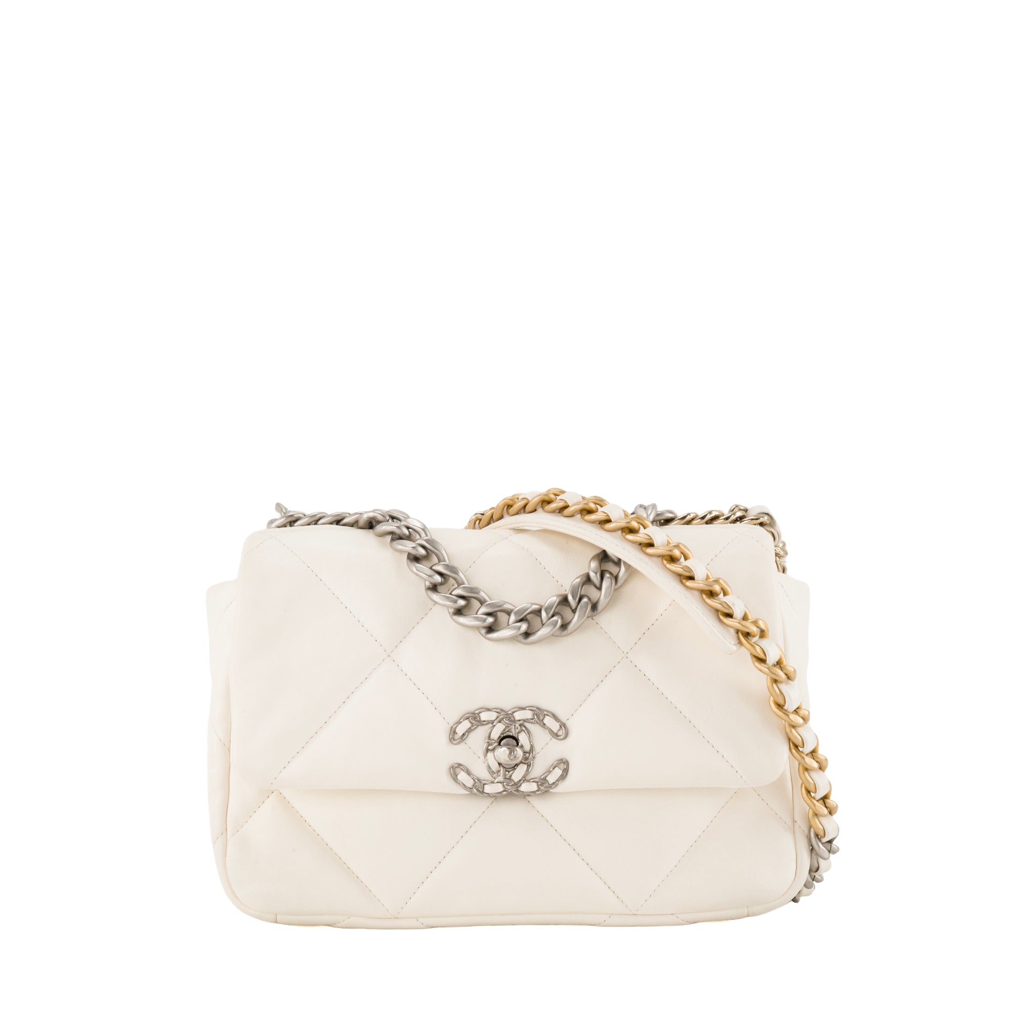 CHANEL - Sac à bandoulière Chanel 19 en cuir lisse blanc