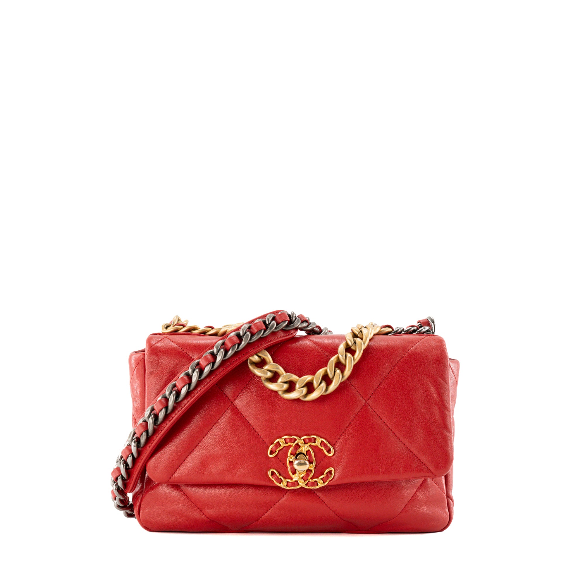 CHANEL - Sac à bandoulière Chanel 19 en cuir lisse rouge
