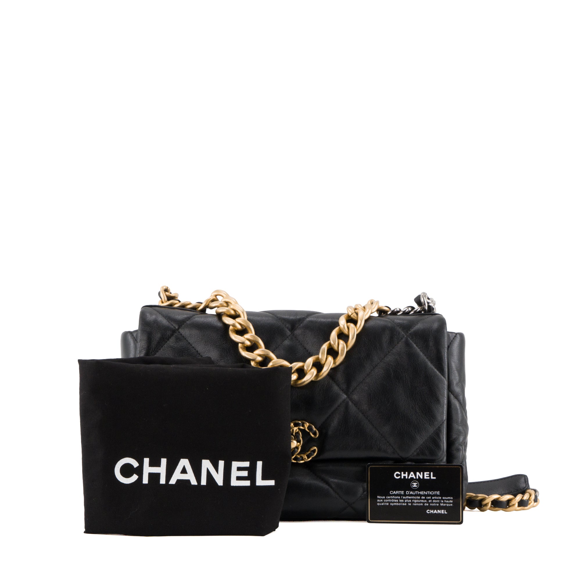 CHANEL - Sac à bandoulière Chanel 19 grand modèle en cuir lisse noir