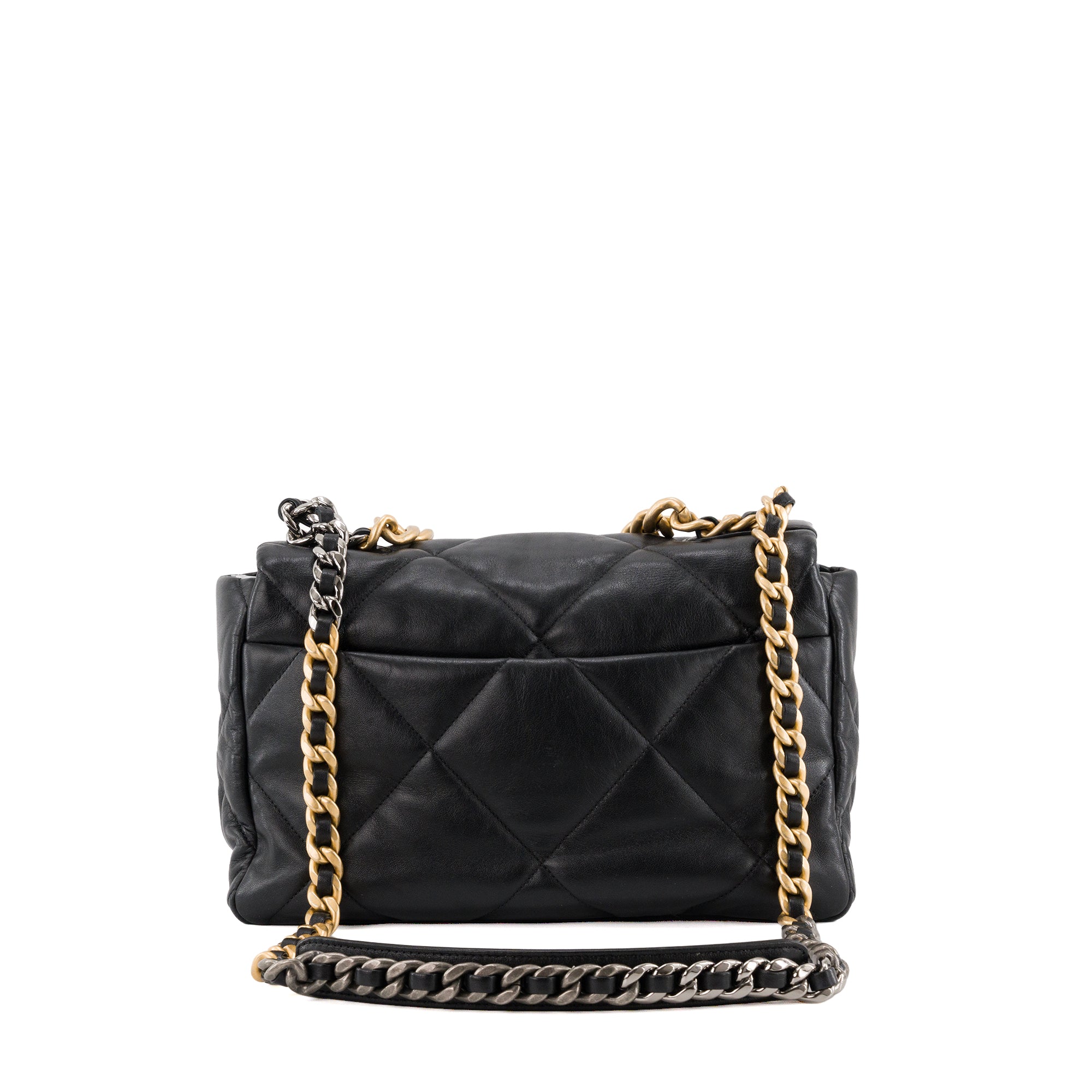 CHANEL - Sac à bandoulière Chanel 19 grand modèle en cuir lisse noir