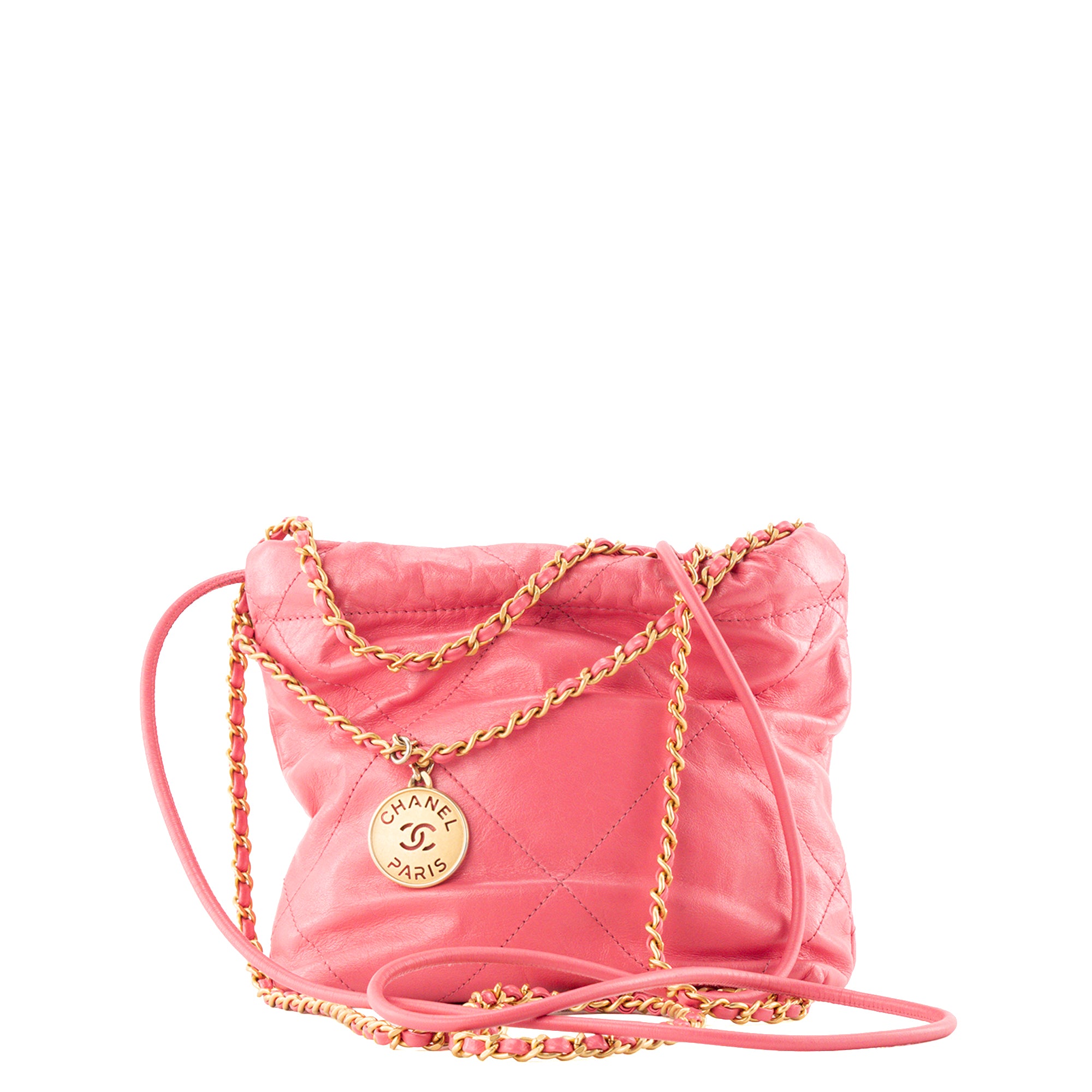 CHANEL - Sac à bandoulière Chanel 22 mini en cuir lisse rose