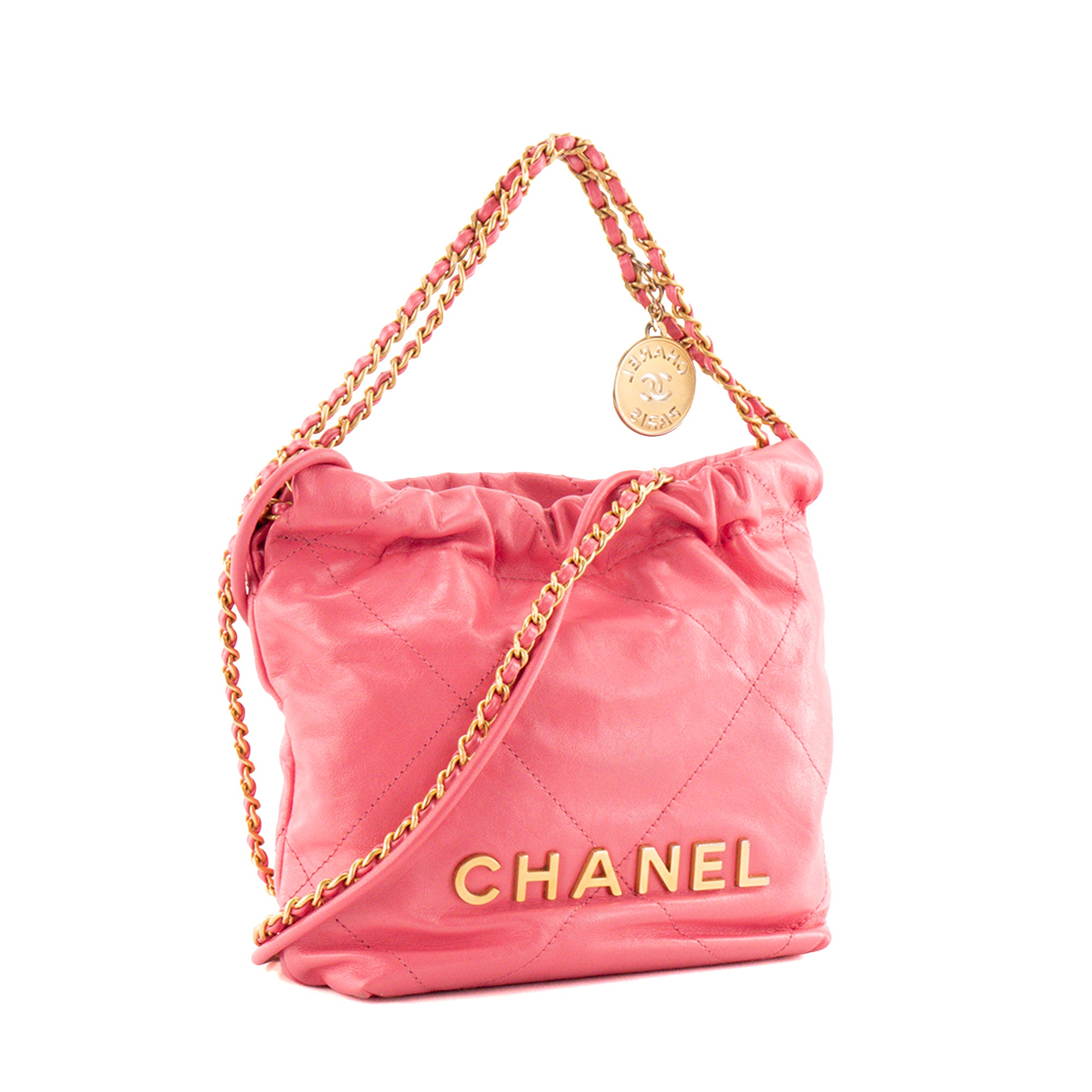 CHANEL - Sac à bandoulière Chanel 22 mini en cuir lisse rose