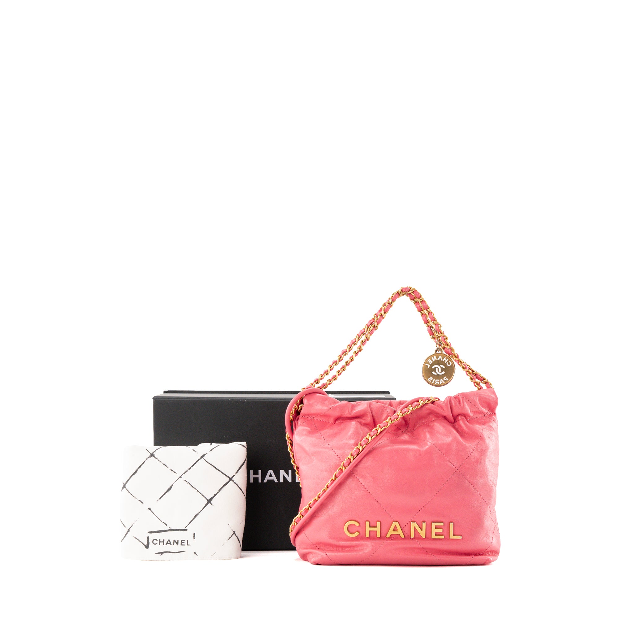 CHANEL - Sac à bandoulière Chanel 22 mini en cuir lisse rose