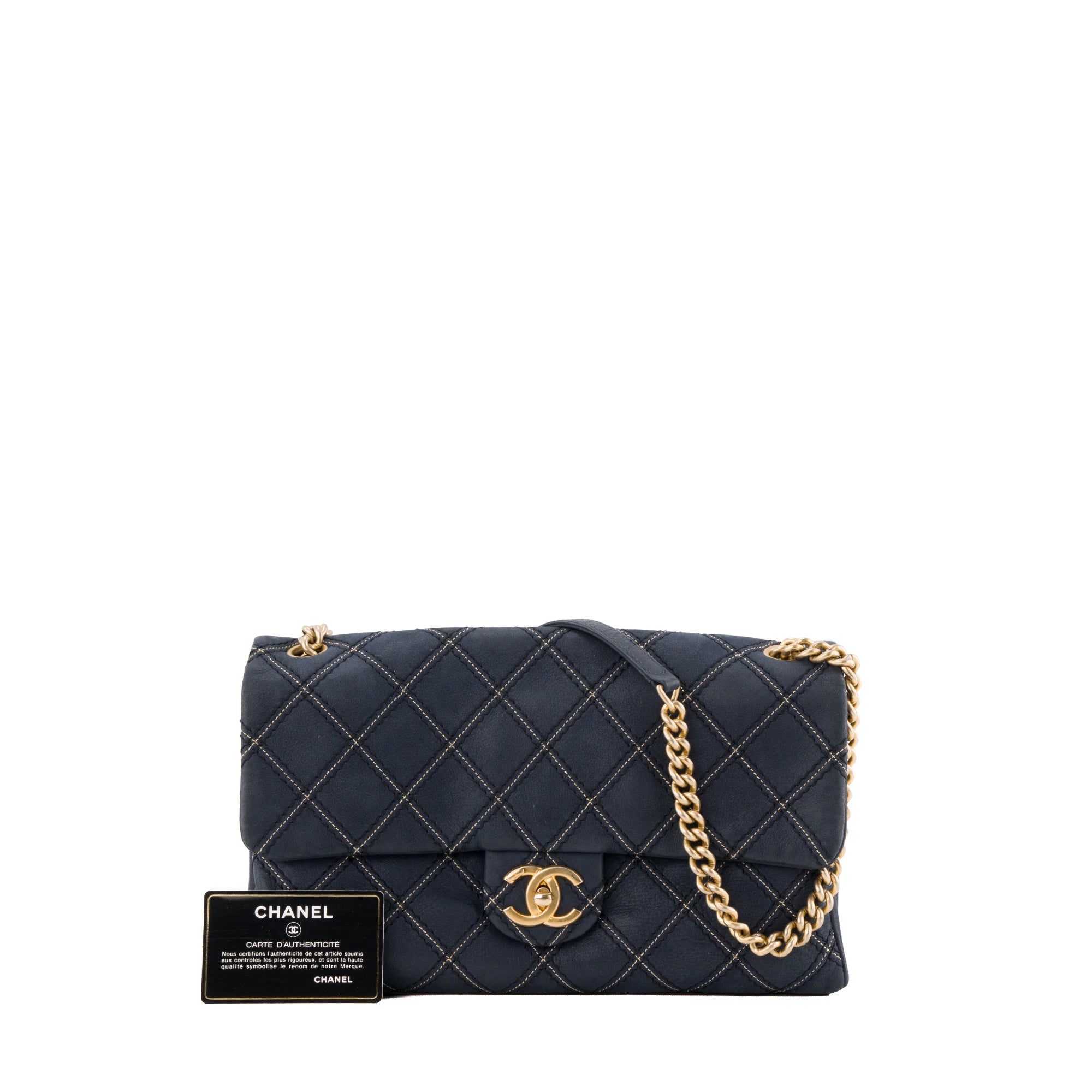 CHANEL - Sac à bandoulière Chanel en cuir bleu marine iridescent édition limitée