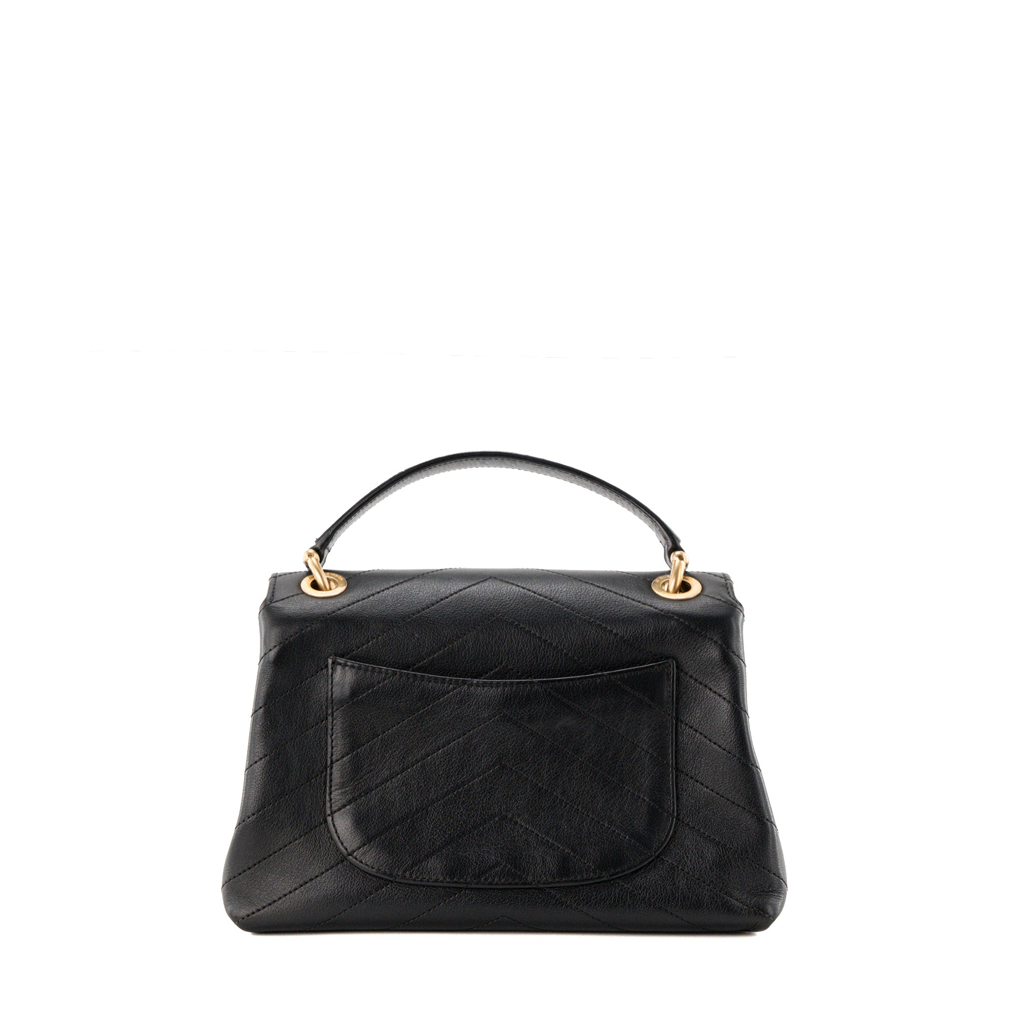 CHANEL - Sac à bandoulière Chevron Chic Top Handle Flap Bag Medium Chanel en cuir chevron et cuir exotique python noir
