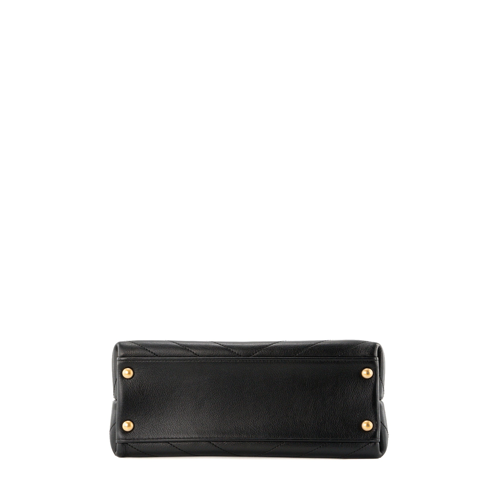 CHANEL - Sac à bandoulière Chevron Chic Top Handle Flap Bag Medium Chanel en cuir chevron et cuir exotique python noir