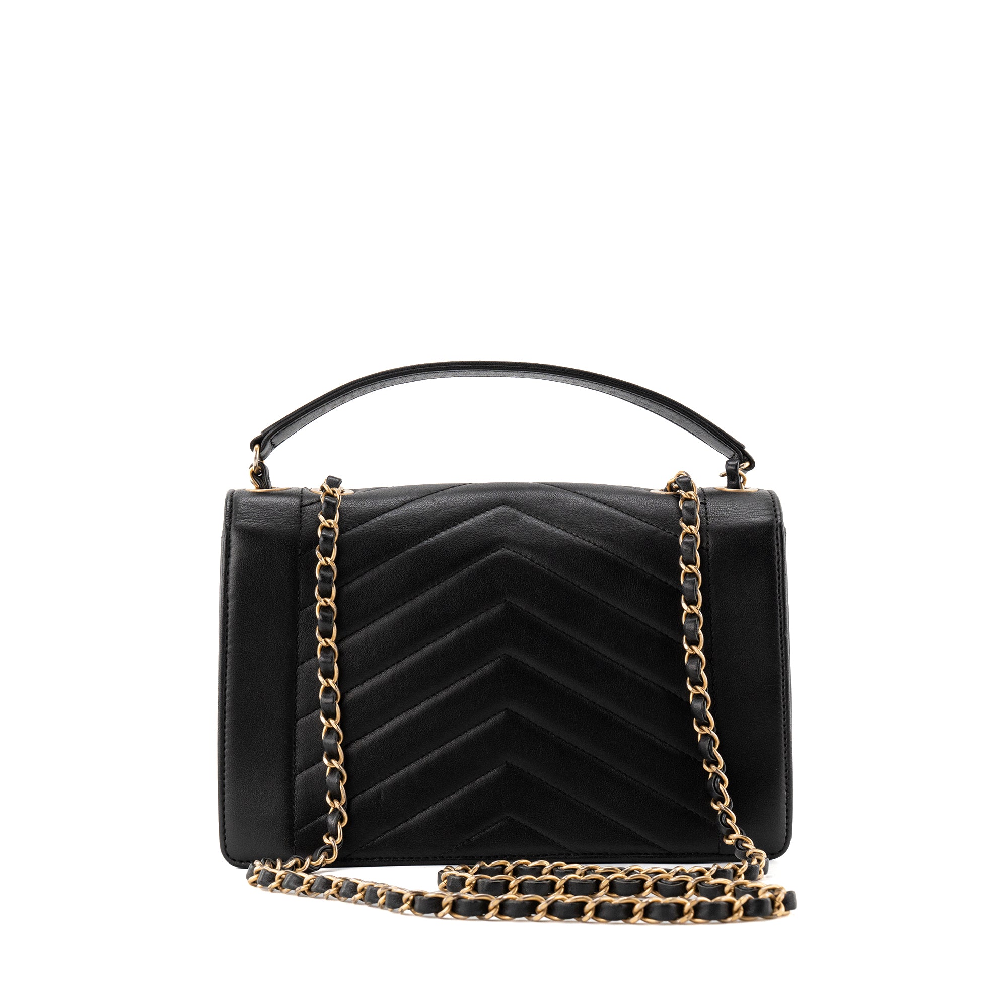 CHANEL - Sac à bandoulière Chevron Flap Chanel en cuir lisse noir édition limitée