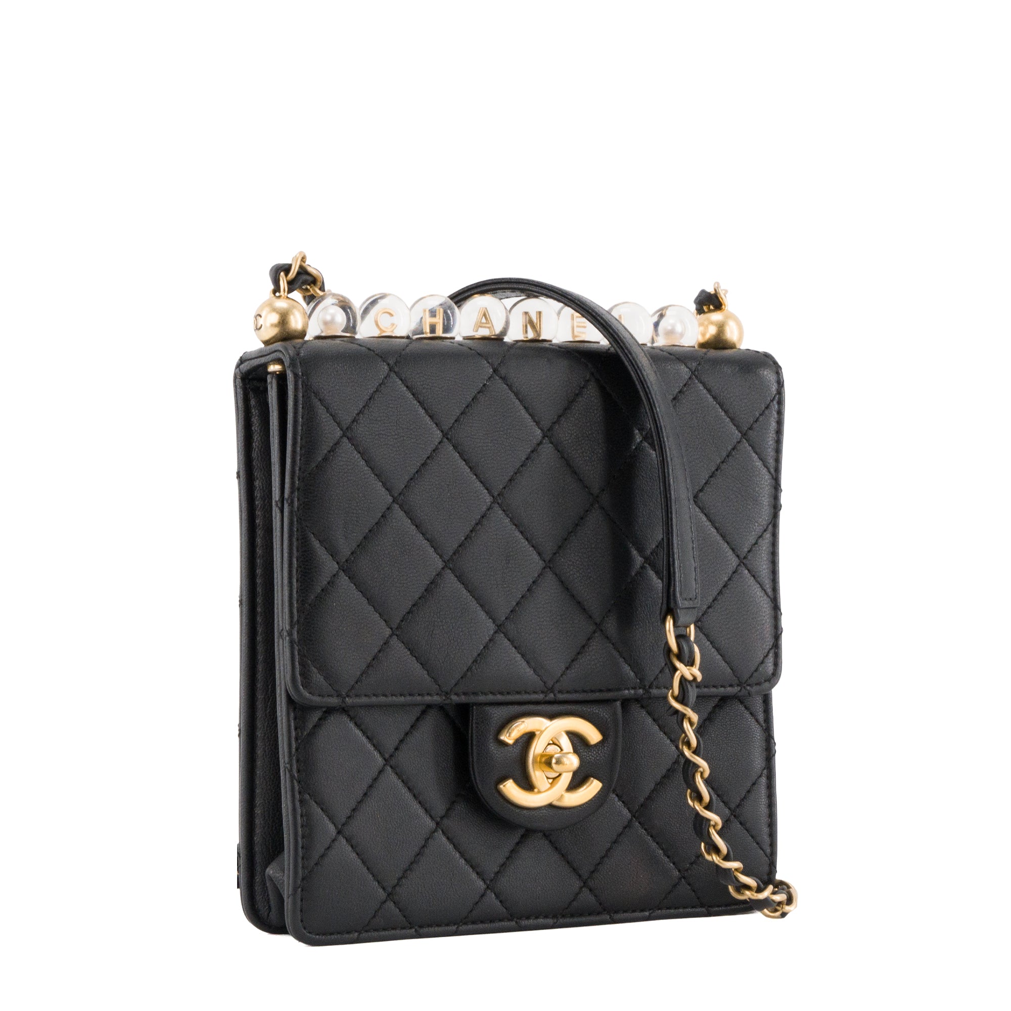 CHANEL - Sac à bandoulière Chic Pearls Chanel en cuir lisse noir édition limitée