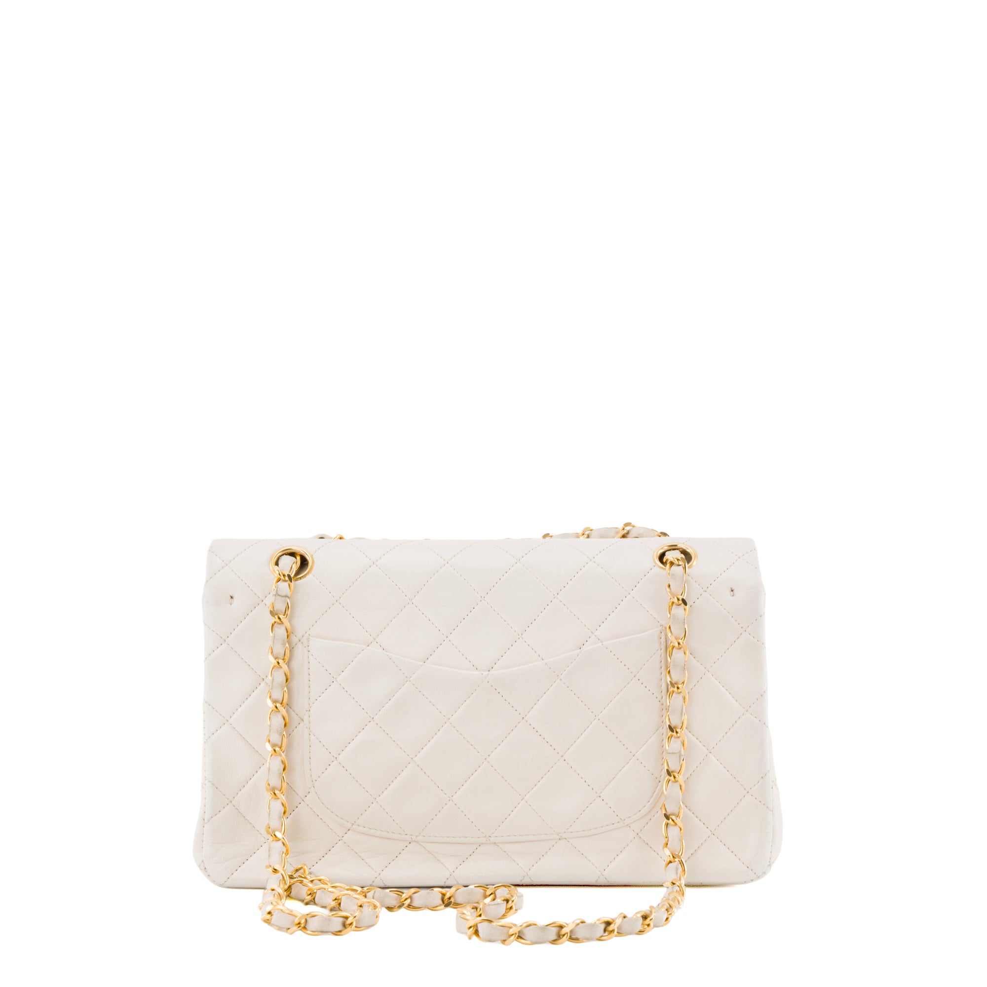 CHANEL - Sac à bandoulière Classique/Timeless 11.12 Chanel en cuir lisse blanc vintage