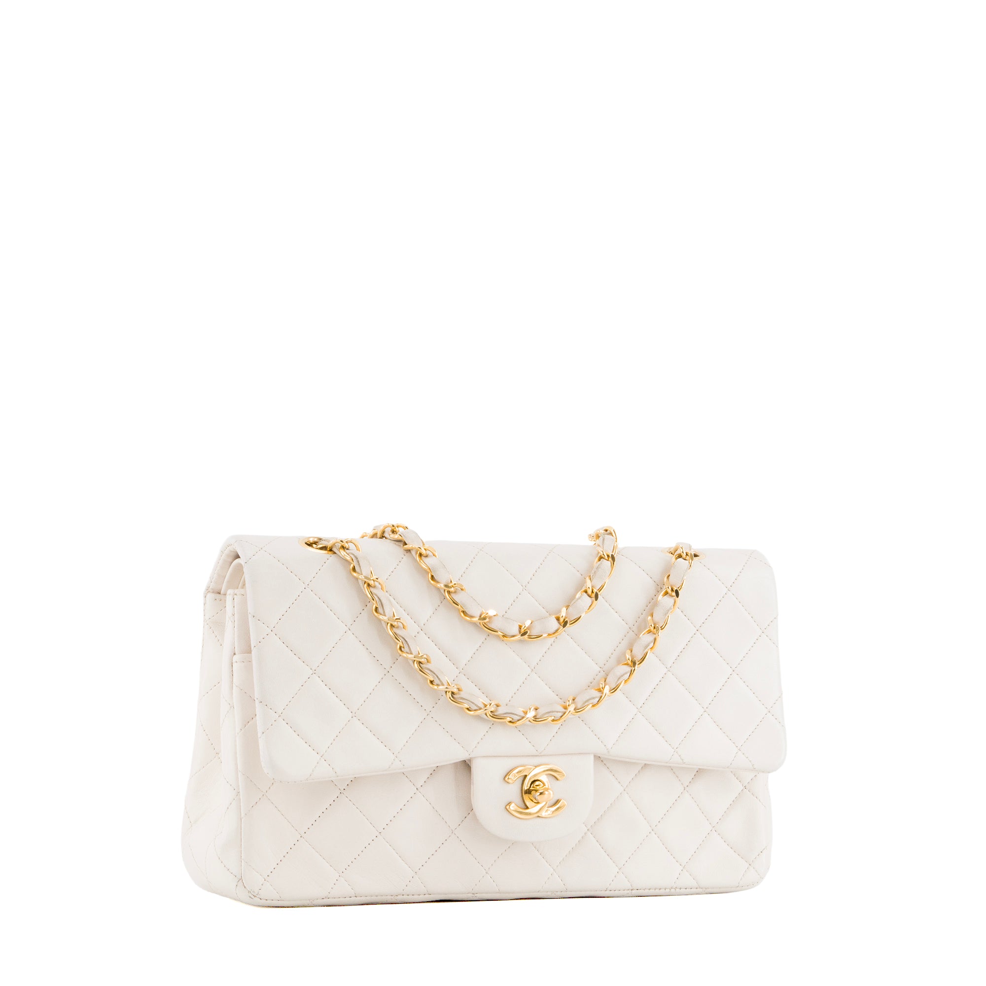 CHANEL - Sac à bandoulière Classique/Timeless 11.12 Chanel en cuir lisse blanc vintage