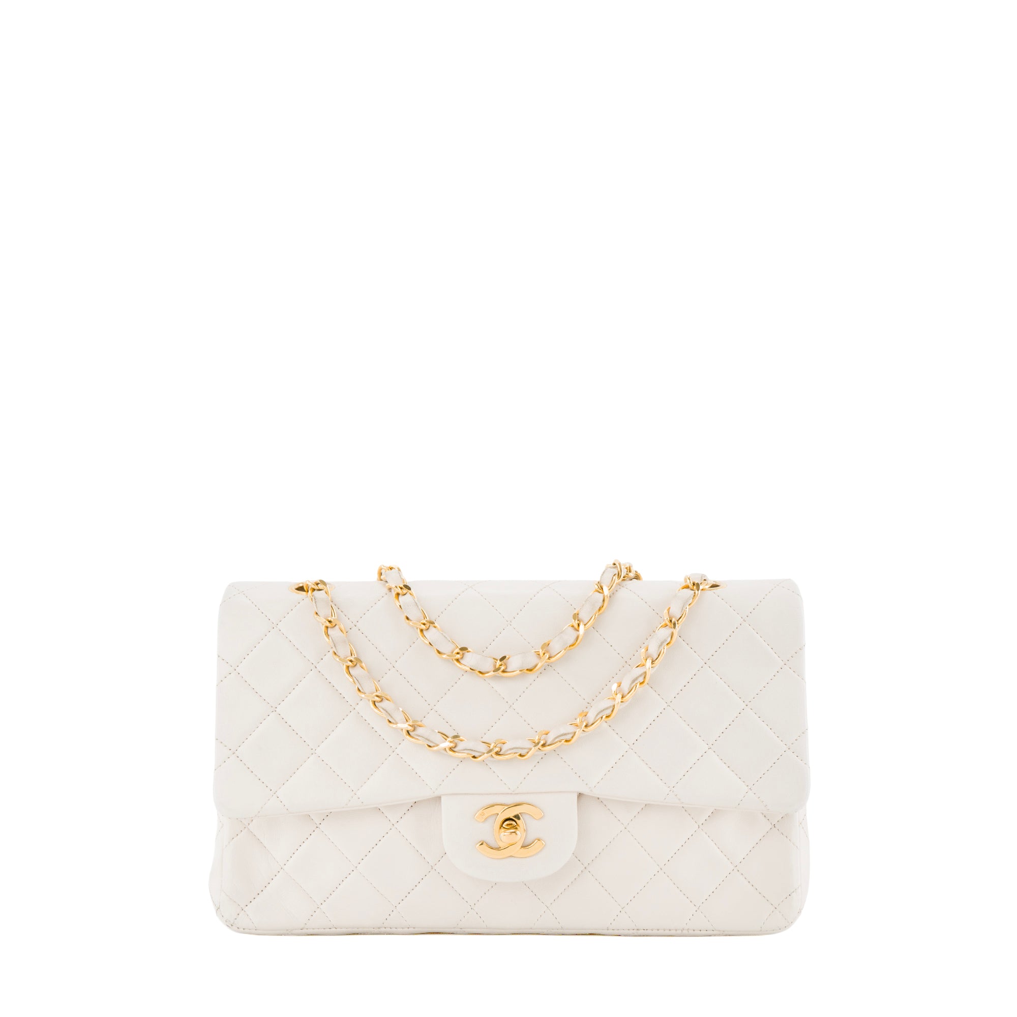 CHANEL - Sac à bandoulière Classique/Timeless 11.12 Chanel en cuir lisse blanc vintage