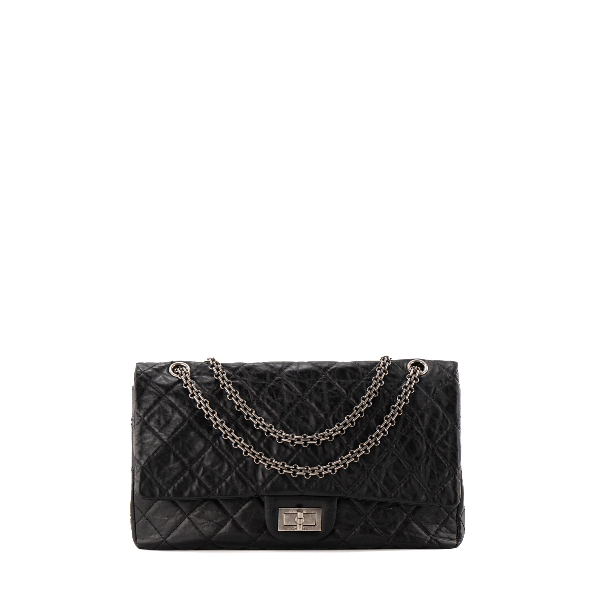 CHANEL - Sac à bandoulière 2.55 Chanel en cuir froissé noir