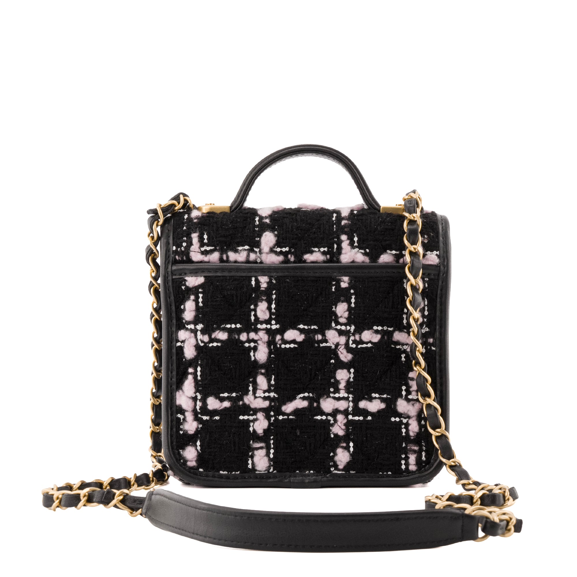 CHANEL - Sac à bandoulière Classique/Timeless Chanel en tweed et cuir noir