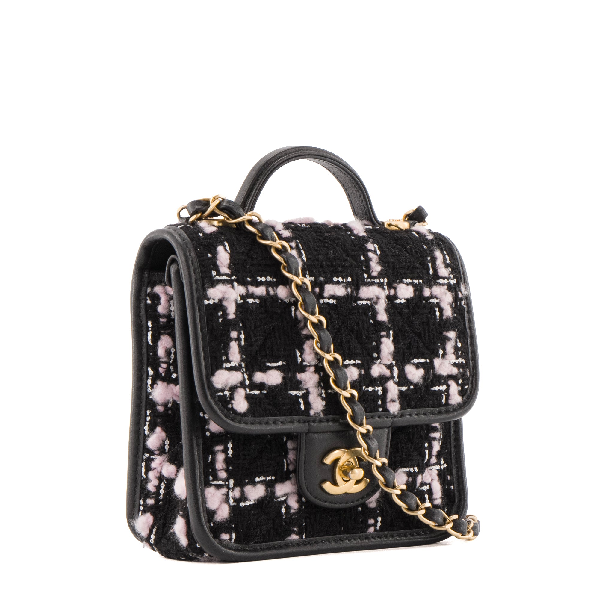 CHANEL - Sac à bandoulière Classique/Timeless Chanel en tweed et cuir noir