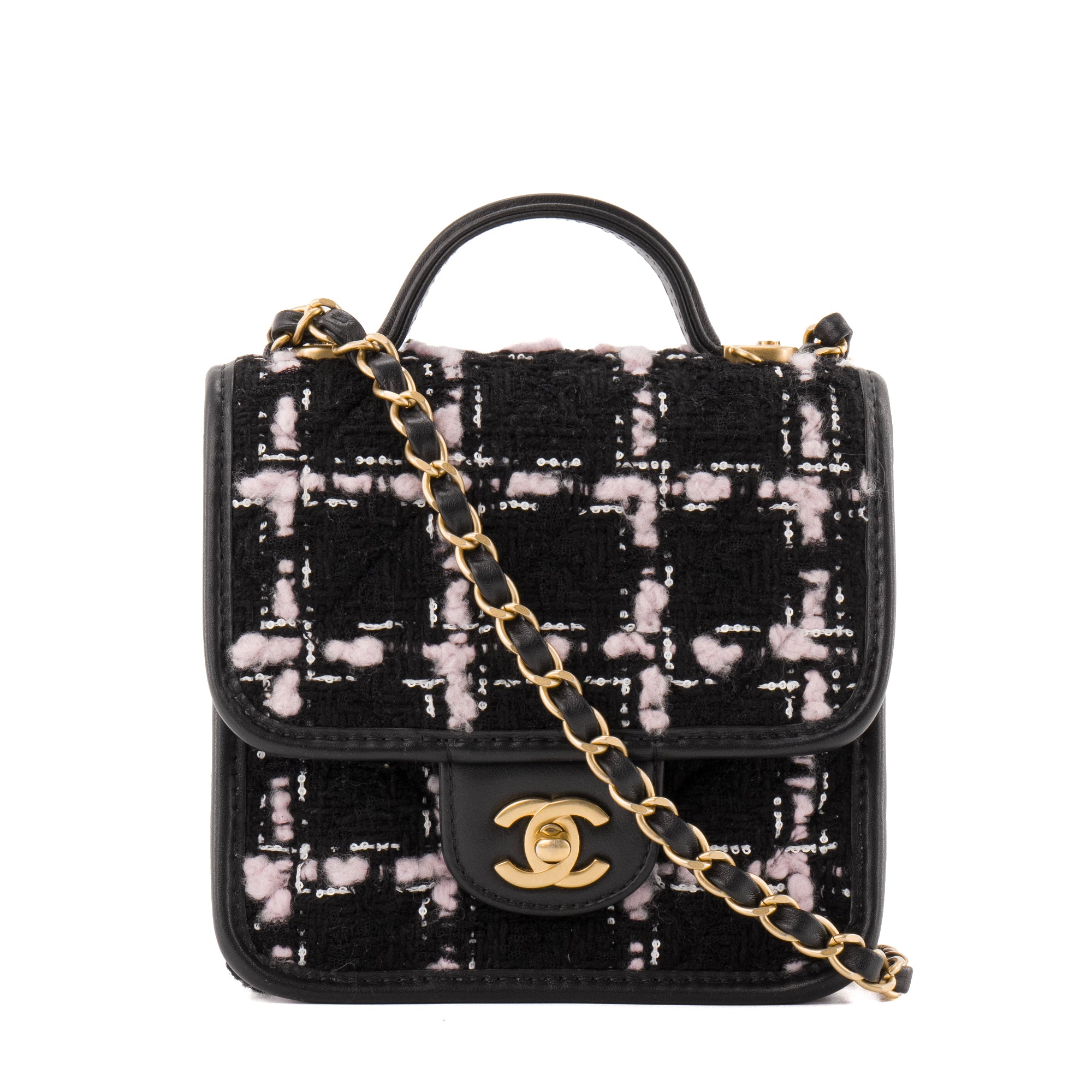 CHANEL - Sac à bandoulière Classique/Timeless Chanel en tweed et cuir noir