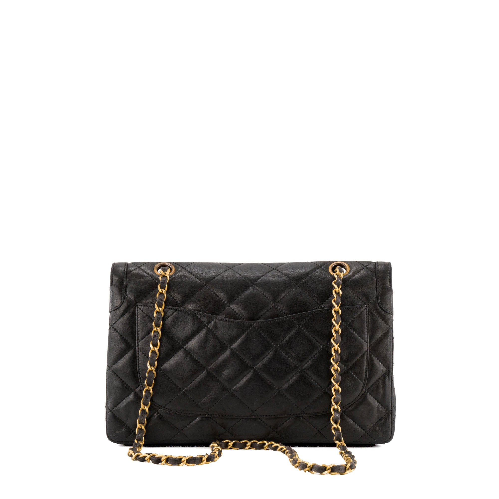 CHANEL - Sac à bandoulière Classique/Timeless édition Paris Chanel en cuir lisse noir vintage