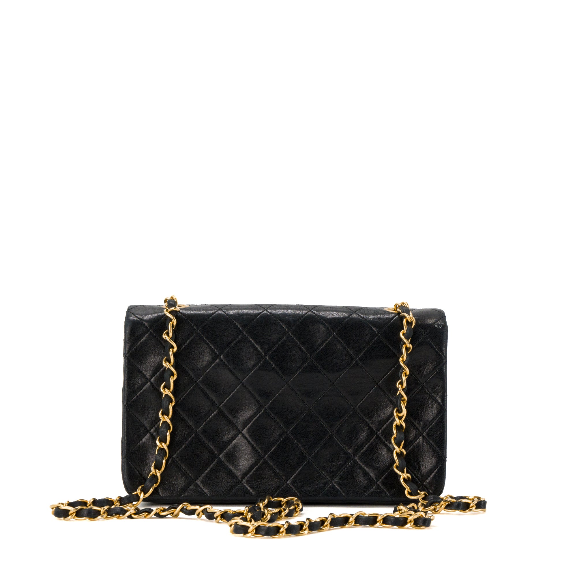 CHANEL - Sac à bandoulière Classique/Timeless full flap Chanel en cuir lisse noir vintage