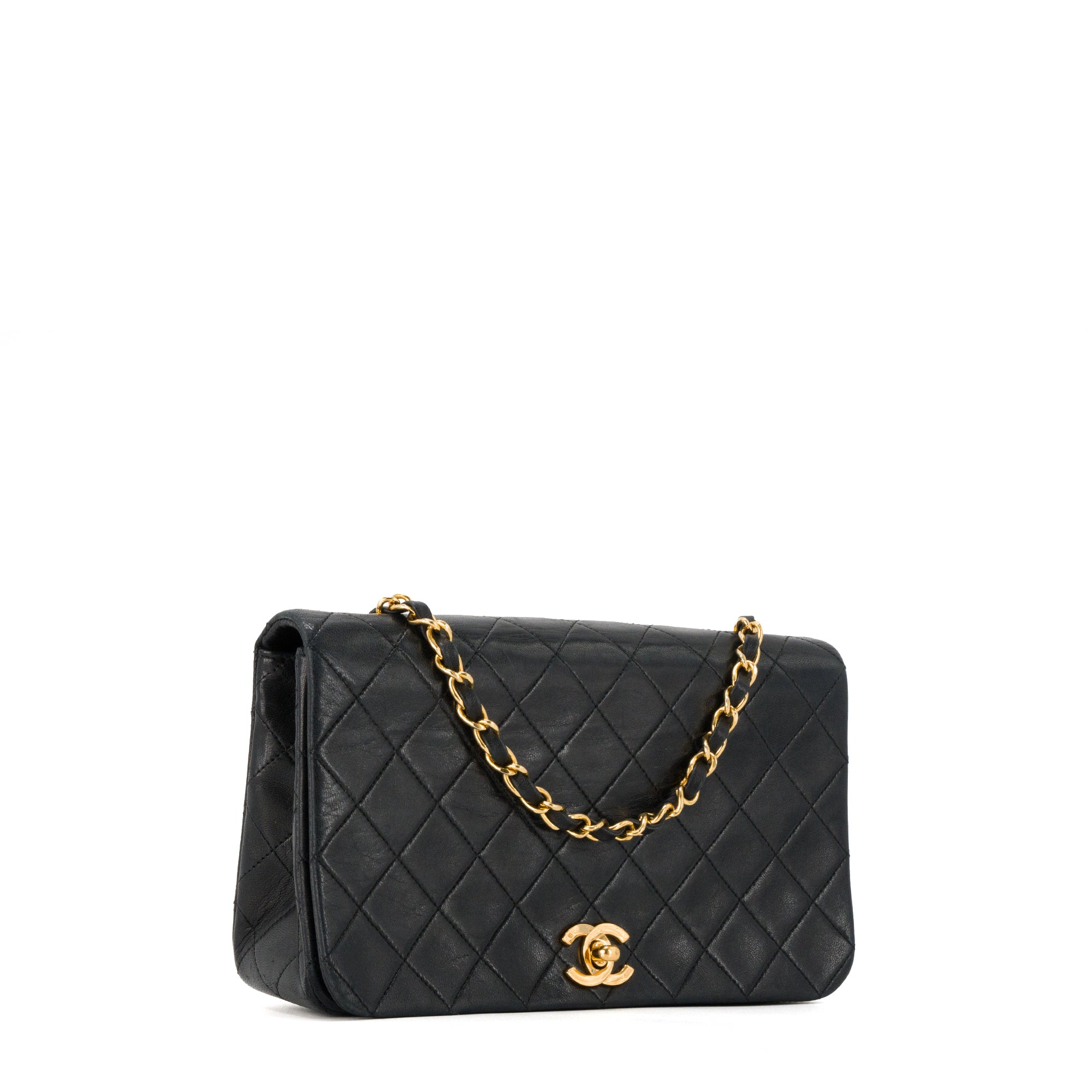 CHANEL - Sac à bandoulière Classique/Timeless full flap Chanel en cuir lisse noir vintage