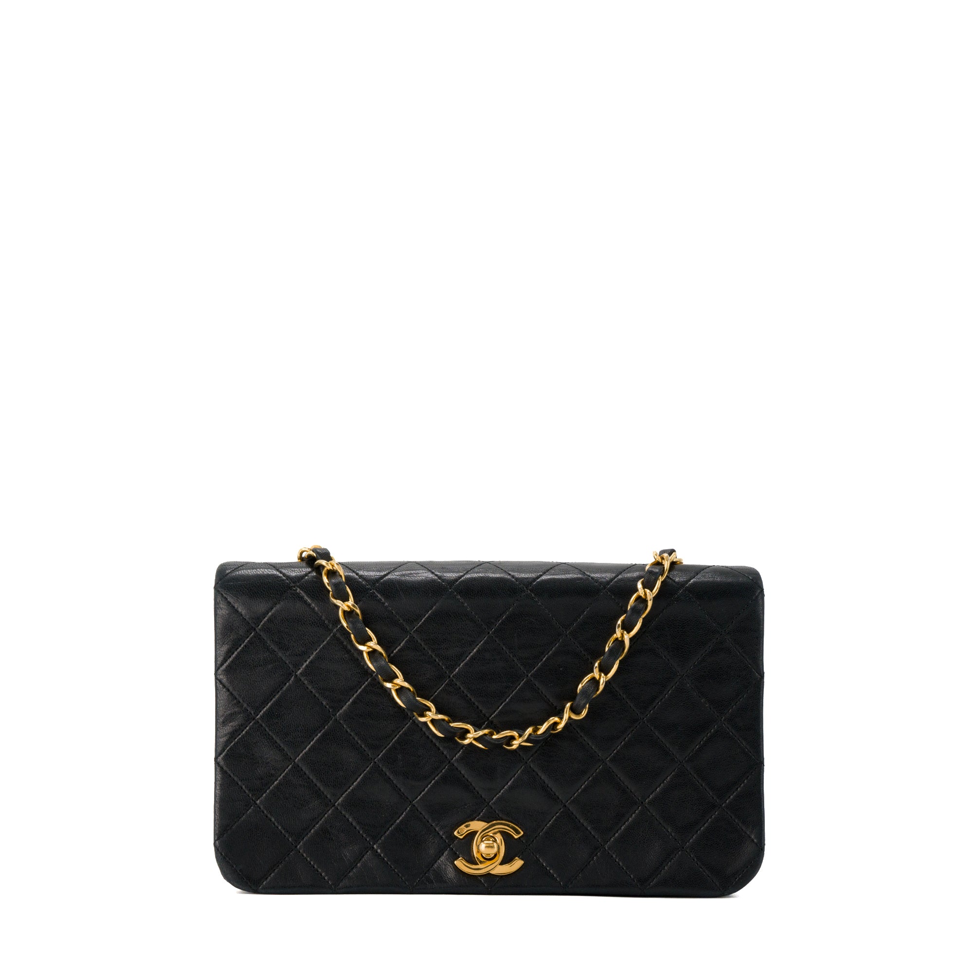 CHANEL - Sac à bandoulière Classique/Timeless full flap Chanel en cuir lisse noir vintage