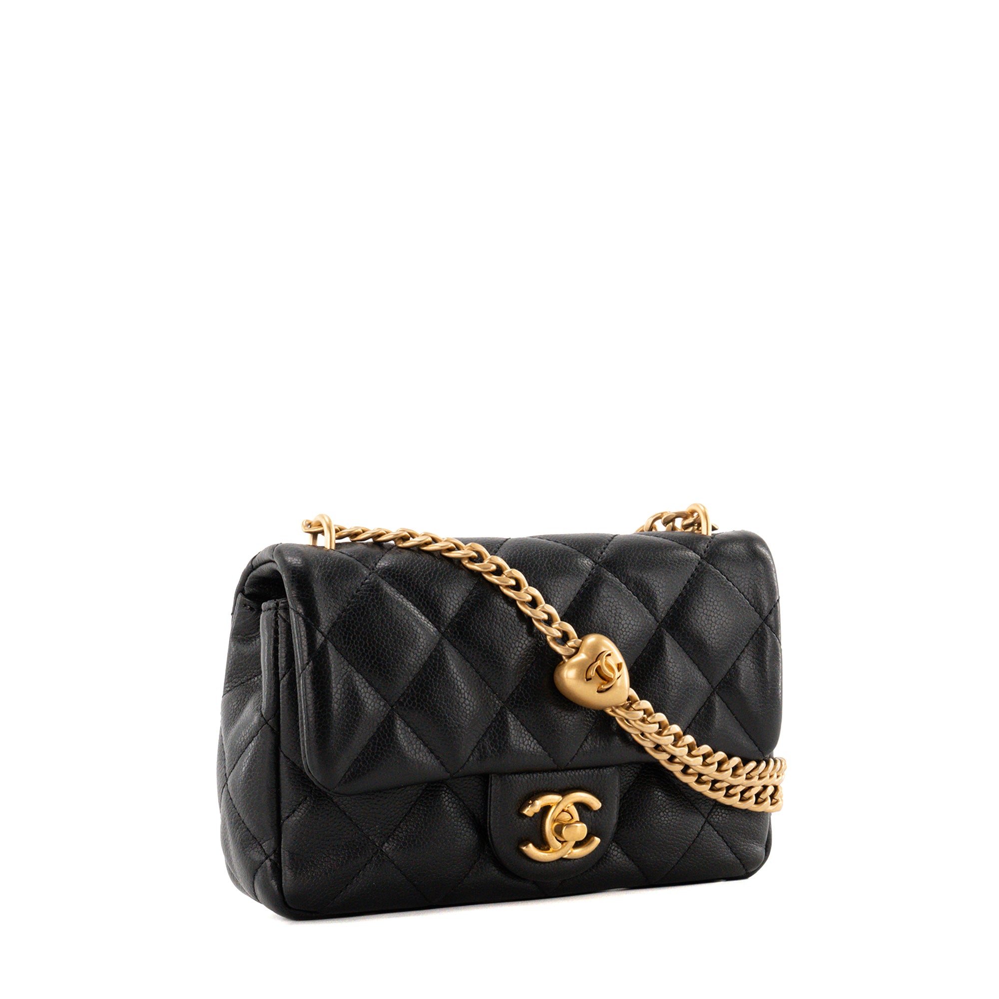 CHANEL - Sac à bandoulière Classique/Timeless Heart Crush Chanel en cuir grainé noir
