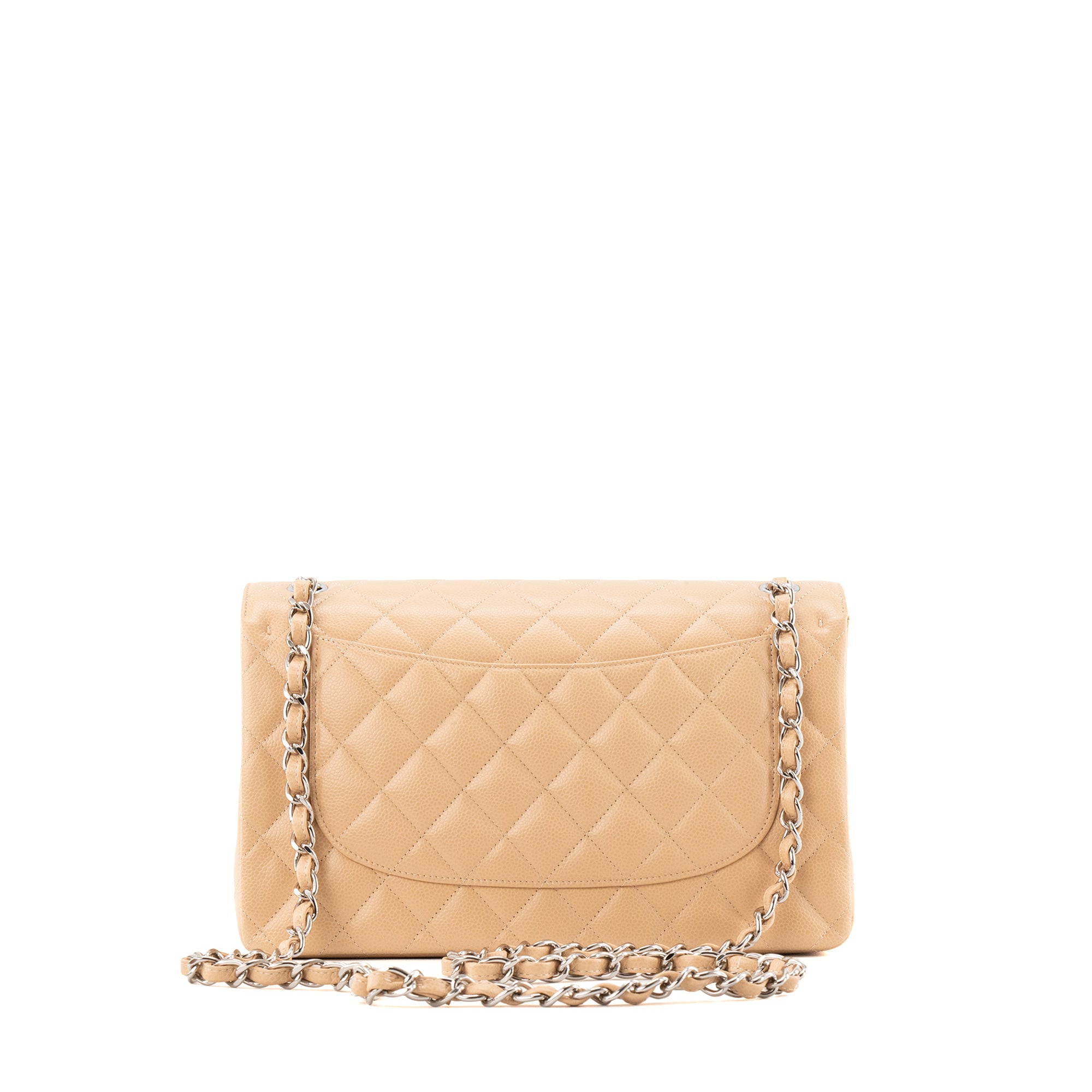 CHANEL - Sac à bandoulière Classique/Timeless Jumbo Chanel en cuir caviar beige