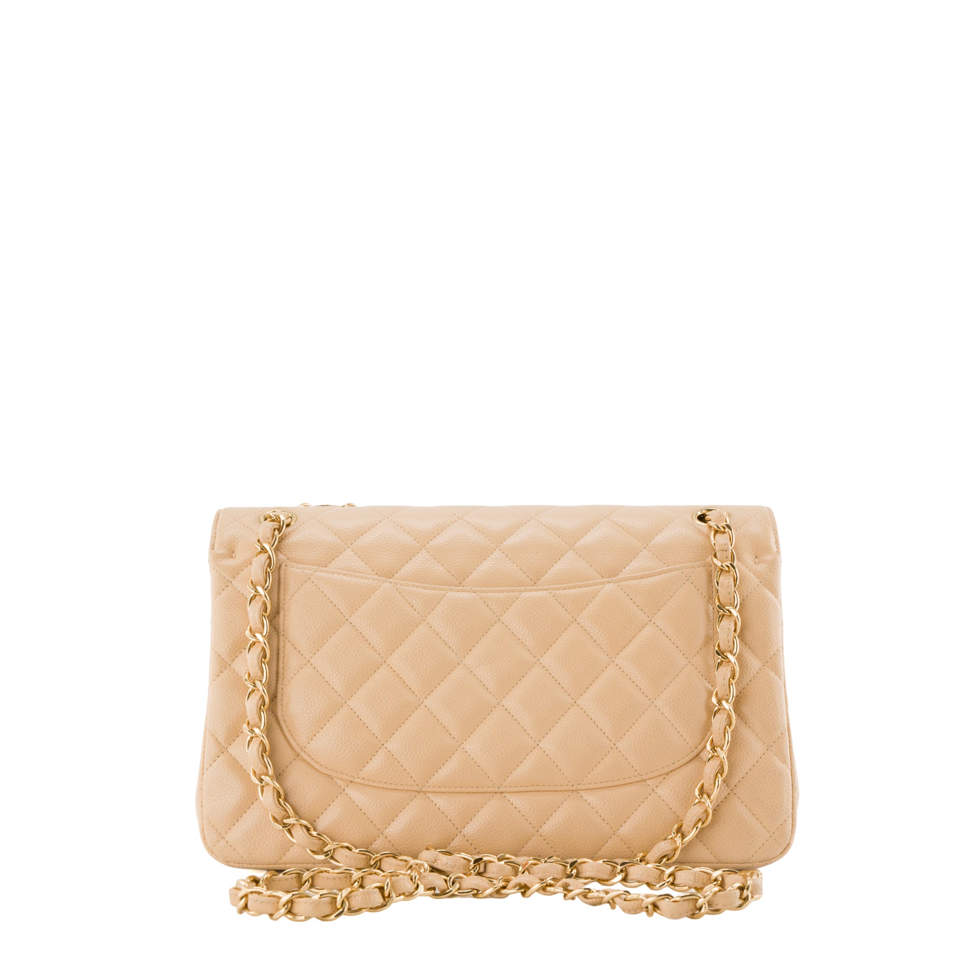 CHANEL - Sac à bandoulière Classique/Timeless Jumbo Chanel en cuir caviar beige