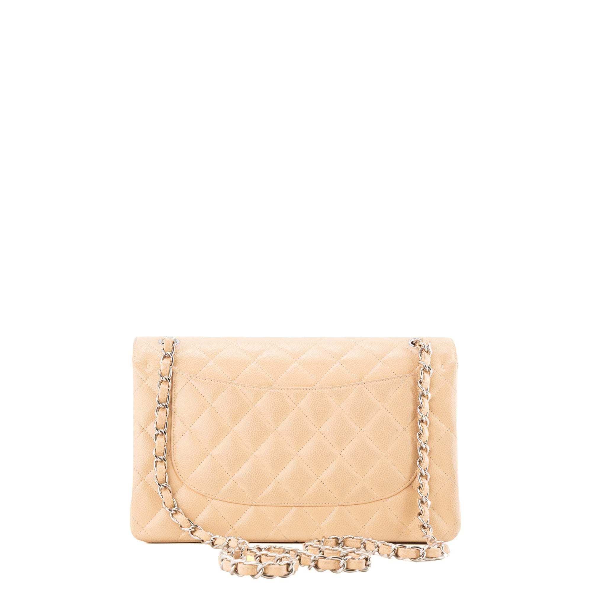 CHANEL - Sac à bandoulière Classique/Timeless Jumbo Chanel en cuir caviar beige