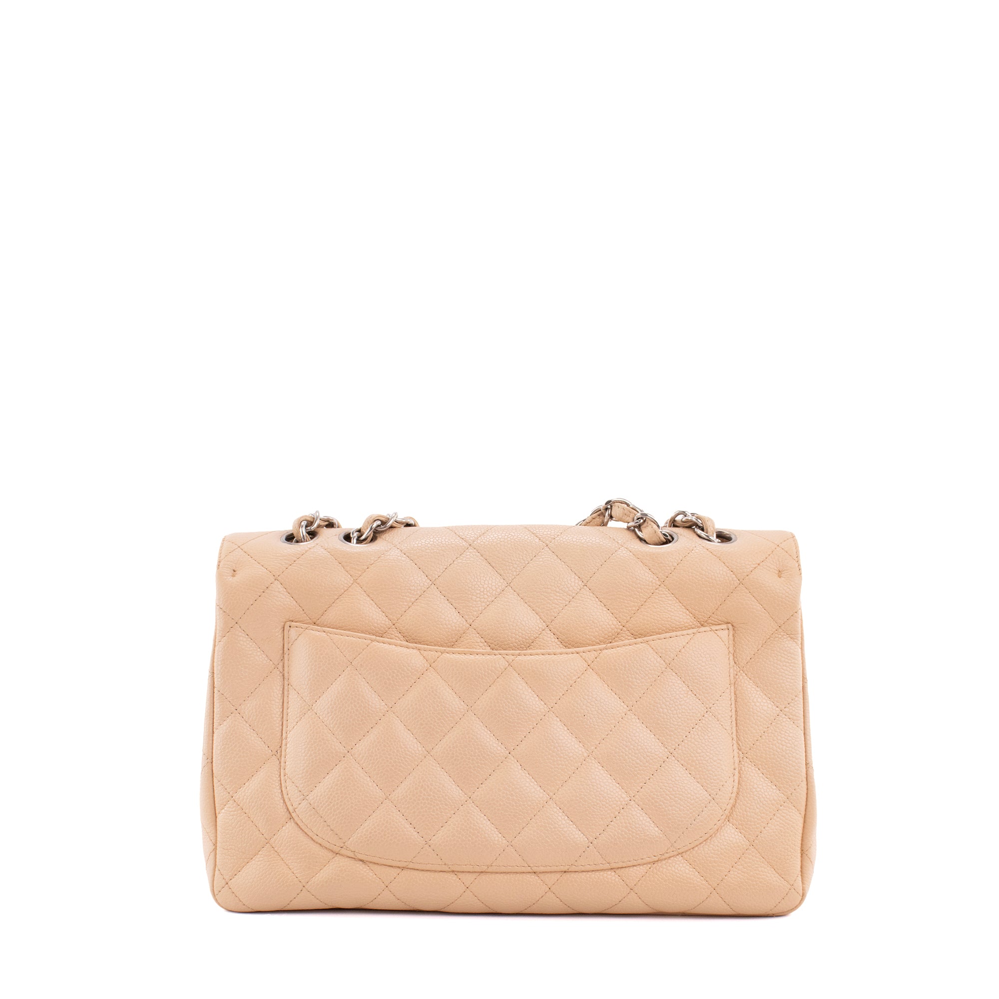 CHANEL - Sac à bandoulière Classique/Timeless Jumbo Chanel en cuir caviar beige