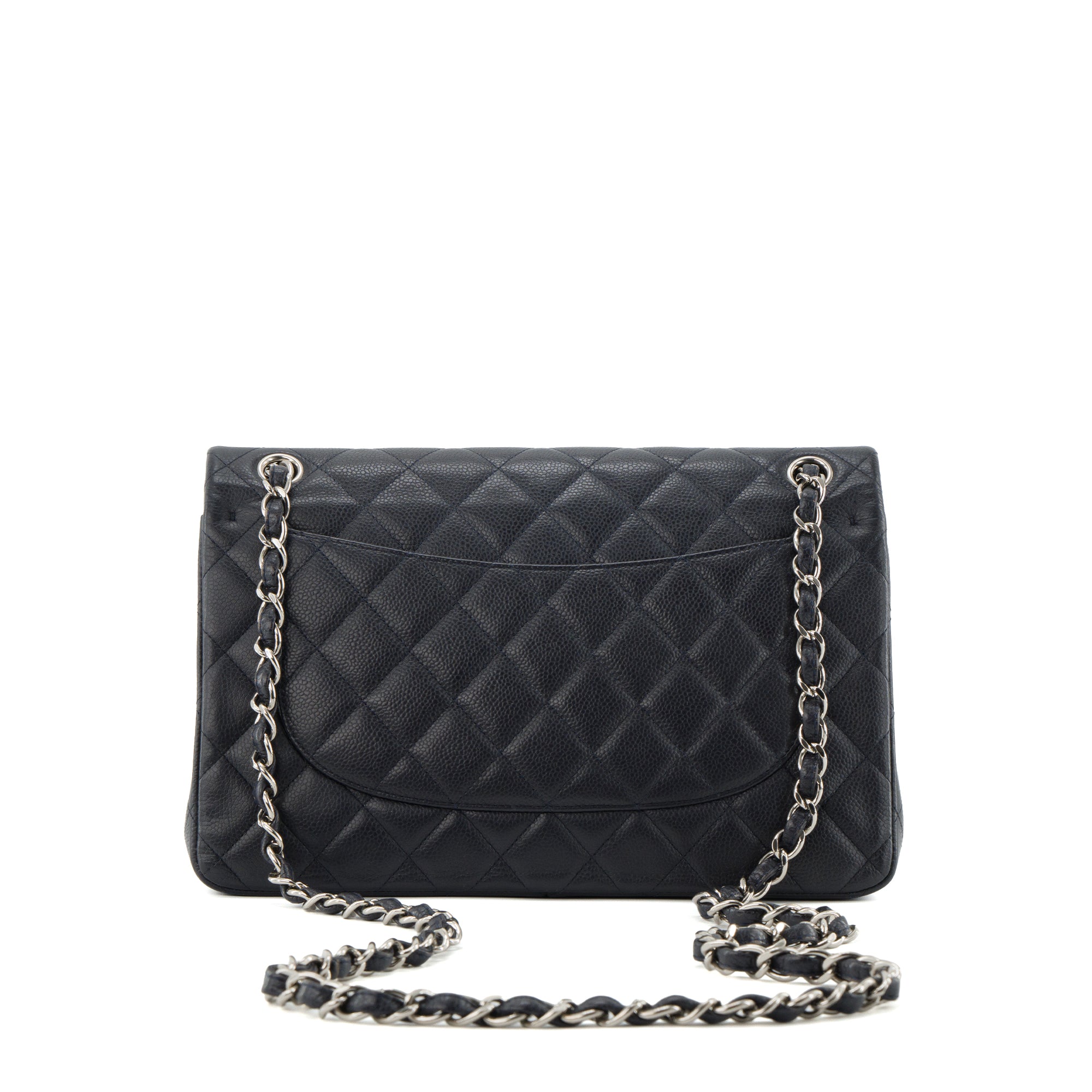 CHANEL - Sac à bandoulière Classique/Timeless Jumbo Chanel en cuir caviar bleu marine