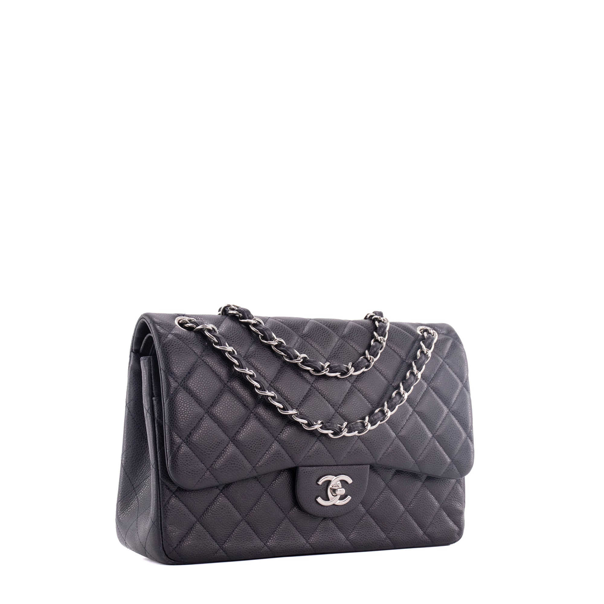 CHANEL - Sac à bandoulière Classique/Timeless Jumbo Chanel en cuir caviar bleu marine