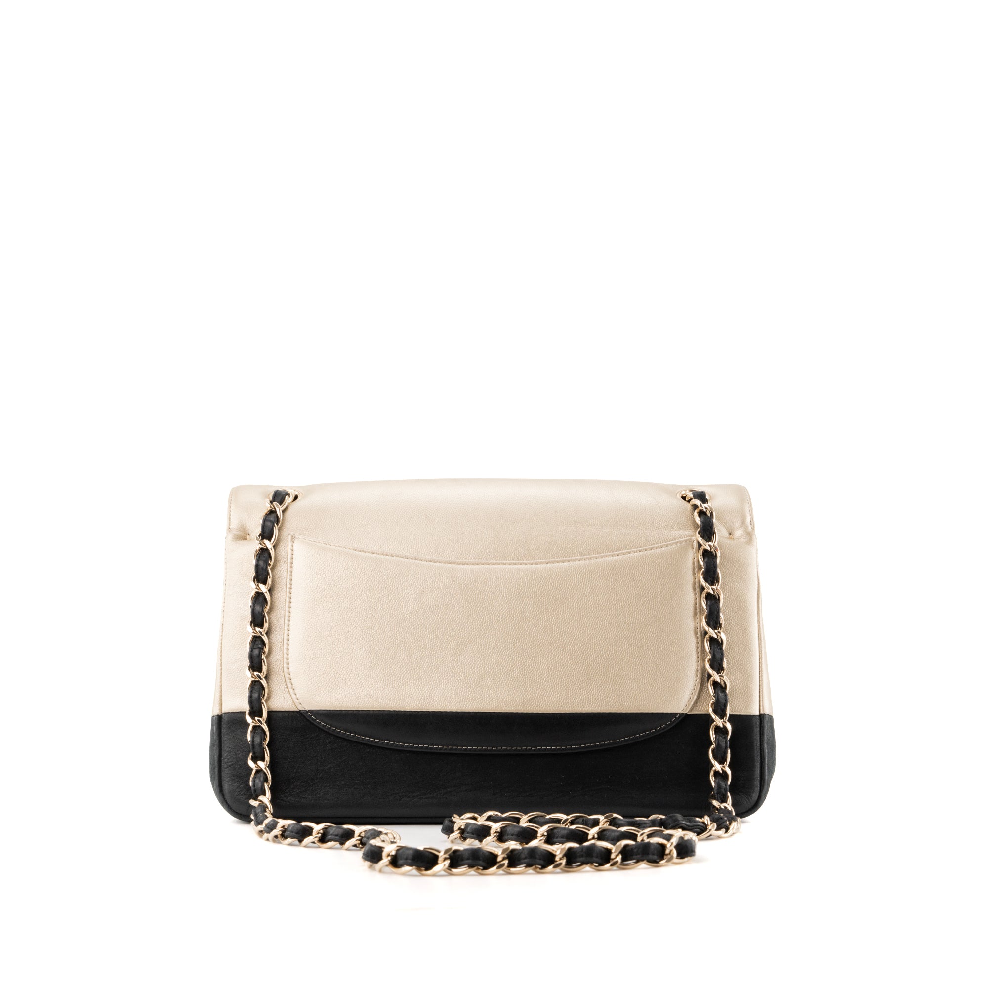 CHANEL - Jumbo bicolour black and gold caviar leather bag