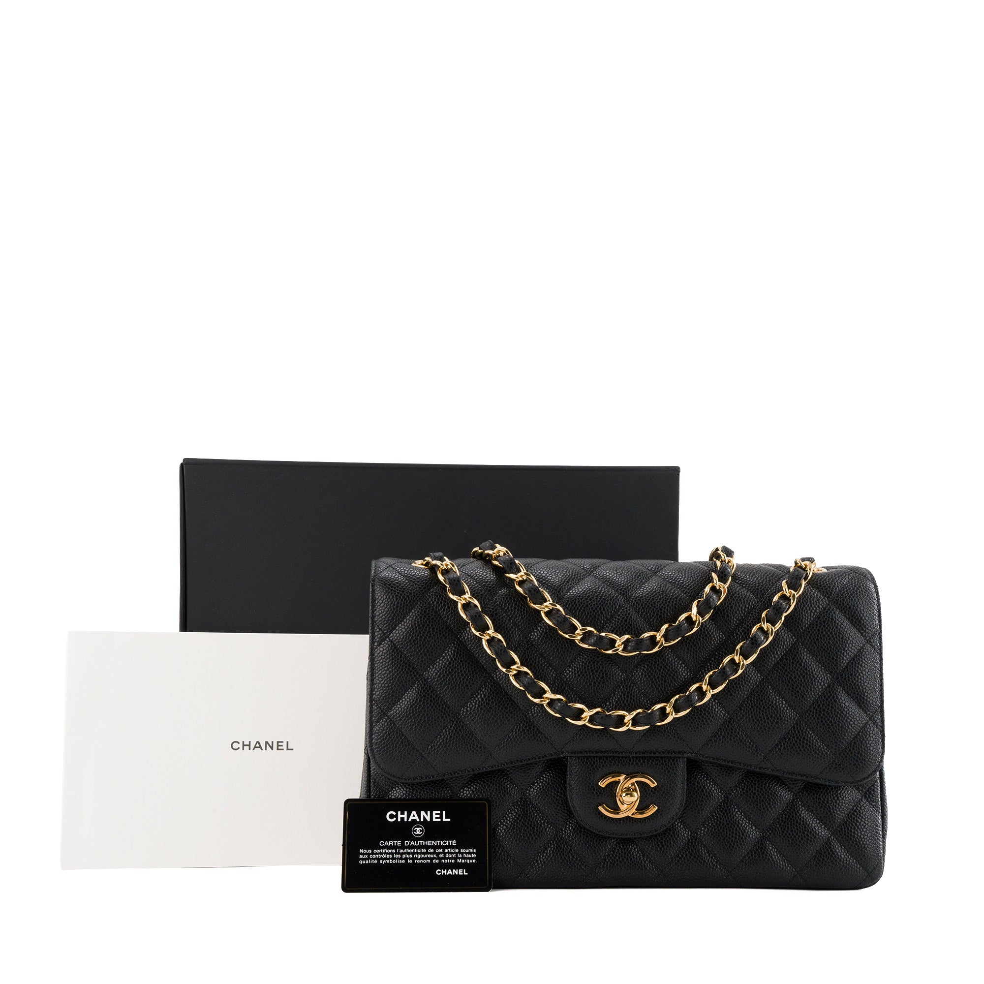 CHANEL - Sac à bandoulière Classique/Timeless Jumbo Chanel en cuir caviar noir