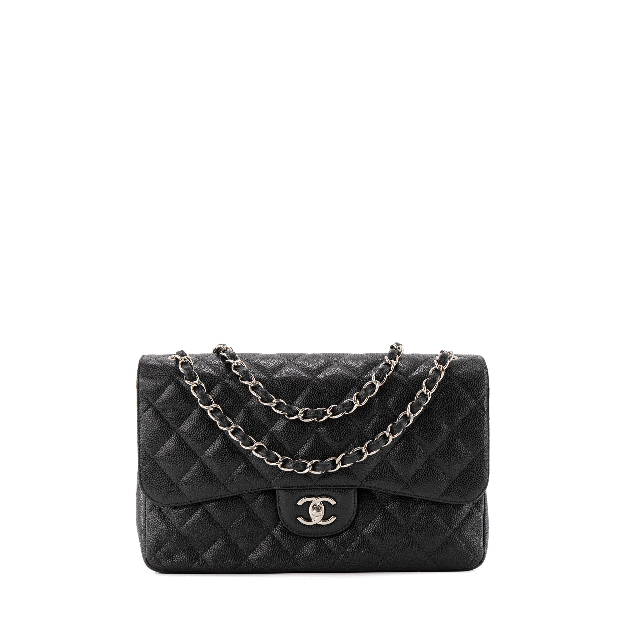 CHANEL - Sac à bandoulière Classique/Timeless Jumbo Chanel en cuir caviar noir
