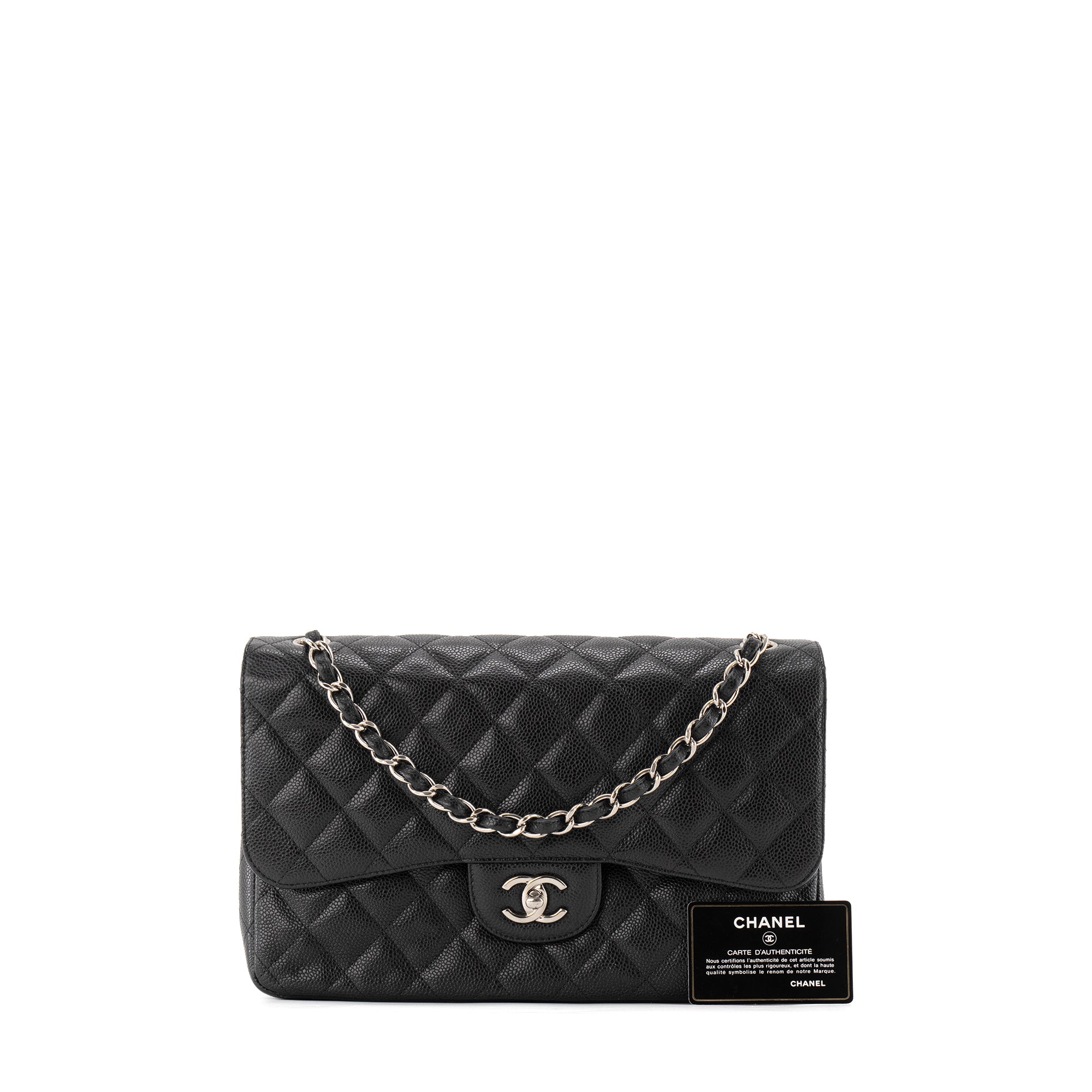CHANEL - Sac à bandoulière Classique/Timeless Jumbo Chanel en cuir caviar noir