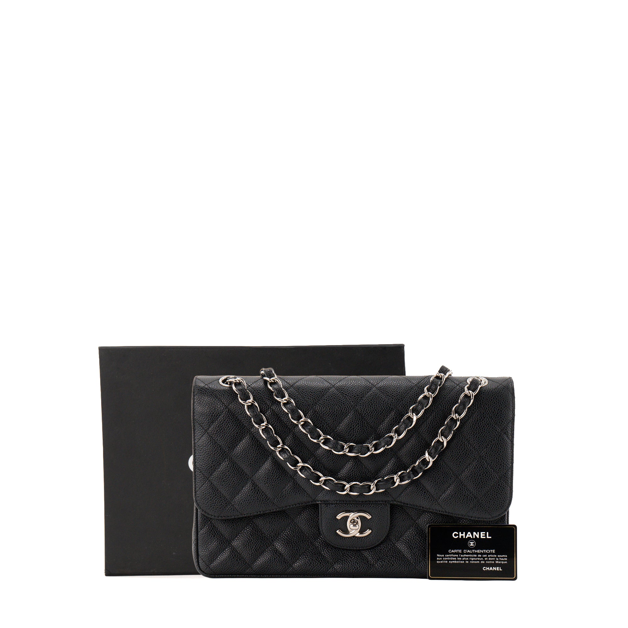 CHANEL - Sac à bandoulière Classique/Timeless Jumbo Chanel en cuir caviar noir